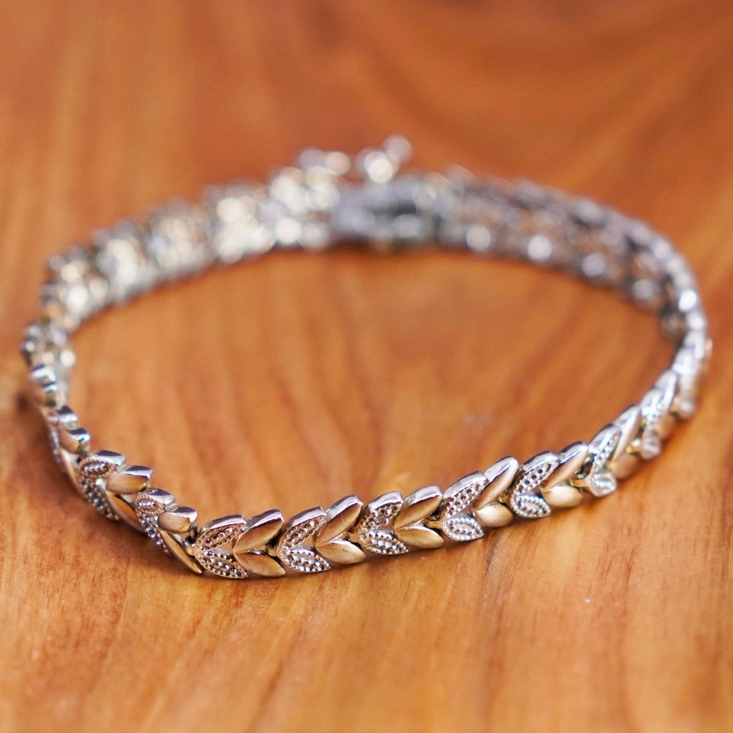 7”, vintage Vermeil gold over Sterling 925 silver bracelet, leafy chain