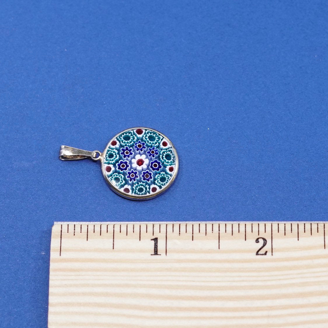 vtg italy gold over handmade sterling silver tag, 925 pendant w/ murano glass