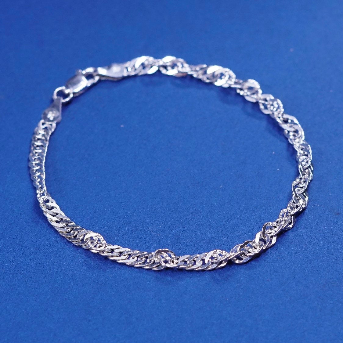 7", 5mm, vtg Italy IBB Sterling silver handmade bracelet 925 twisted curb chain