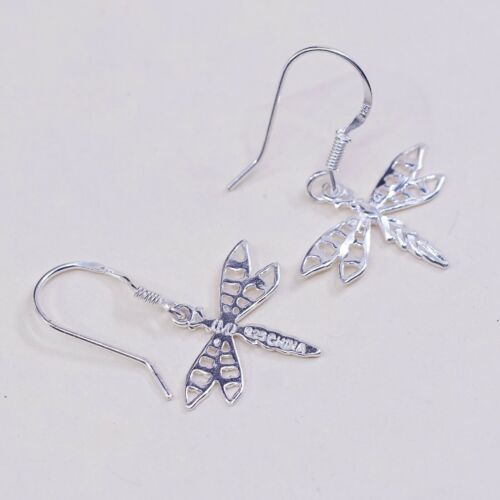 Vtg 925 Sterling Silver Handmade Filigree Dragonfly Earrings, Stamped 925