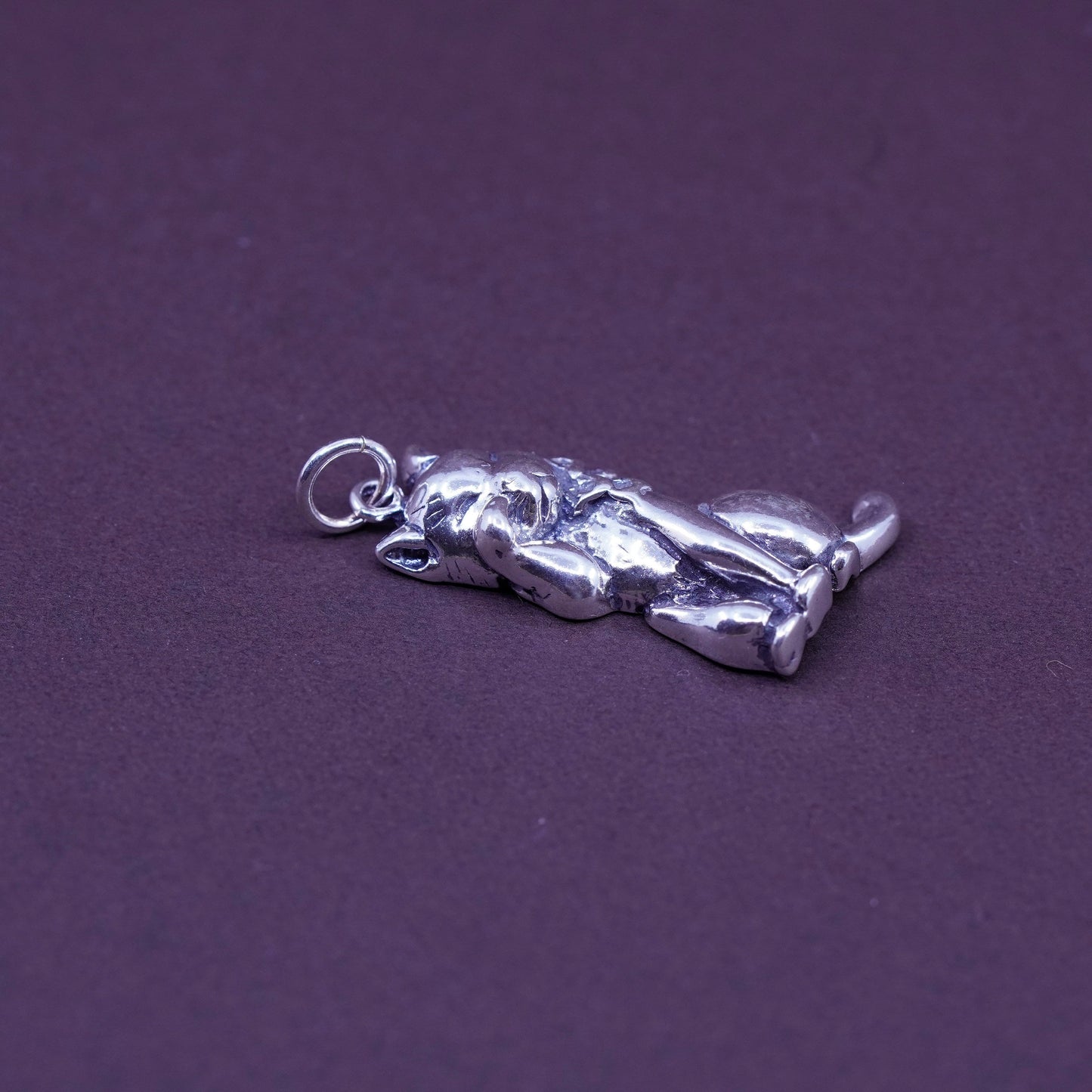 Vintage Sterling silver handmade pendant, 925 silver cat, kitty pendant