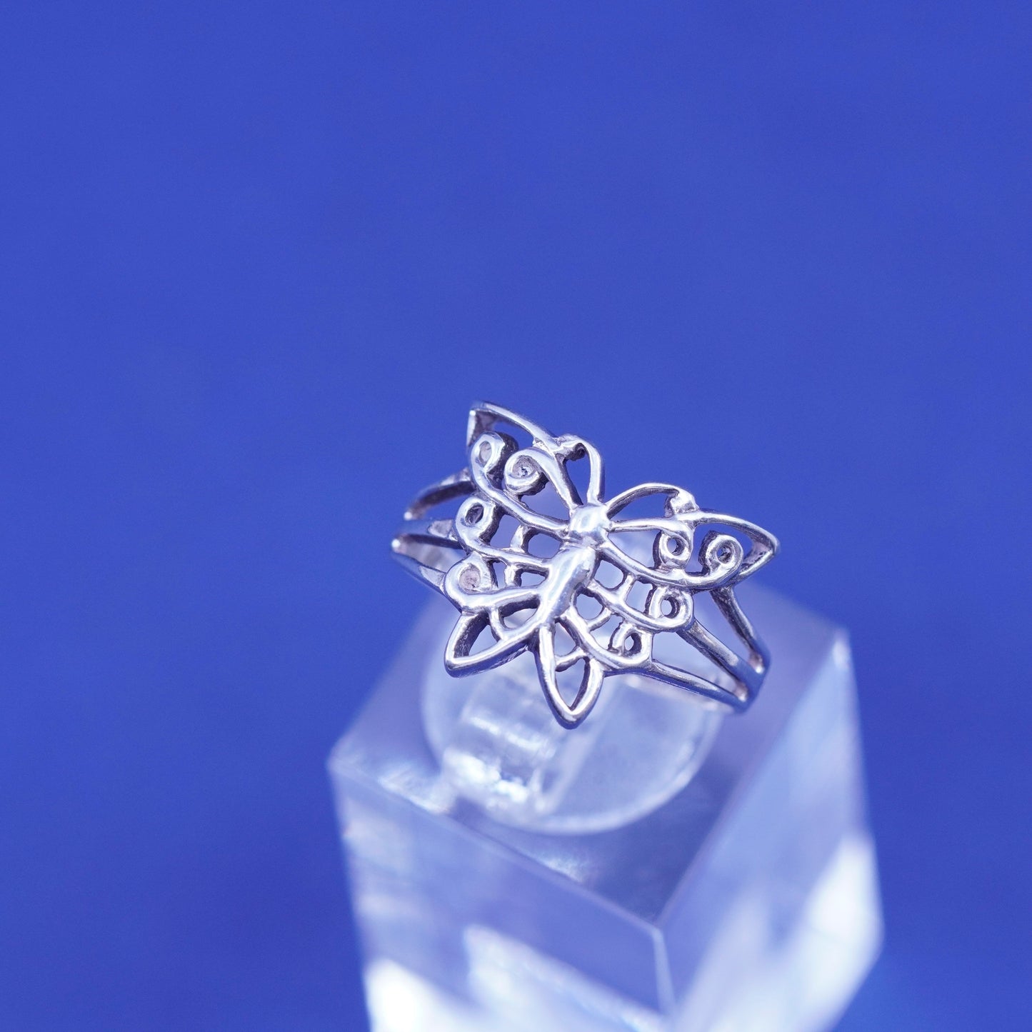 Size 7, vintage Sterling silver handmade ring, 925 filigree butterfly ring
