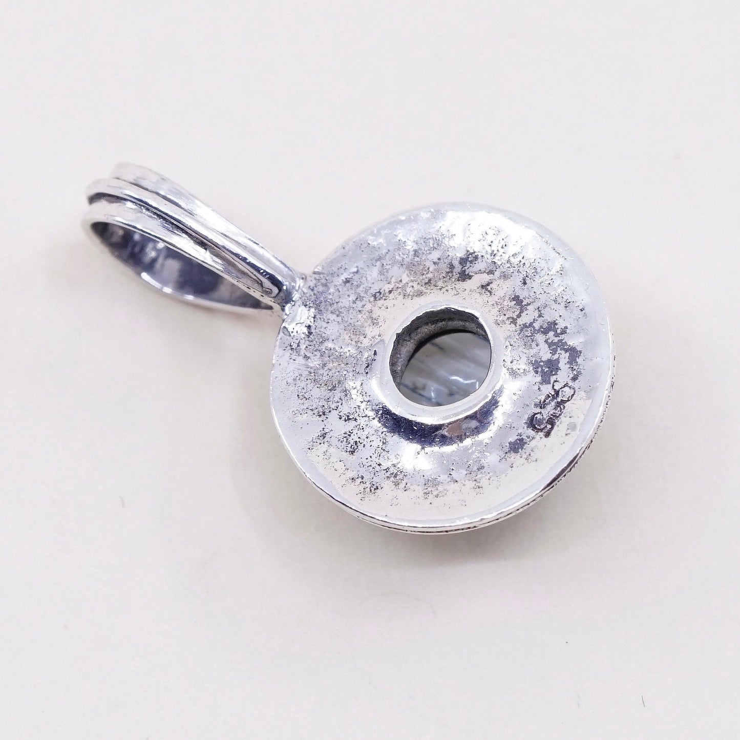 Vintage Israel sterling silver pendant, 925 silver with light blue glass