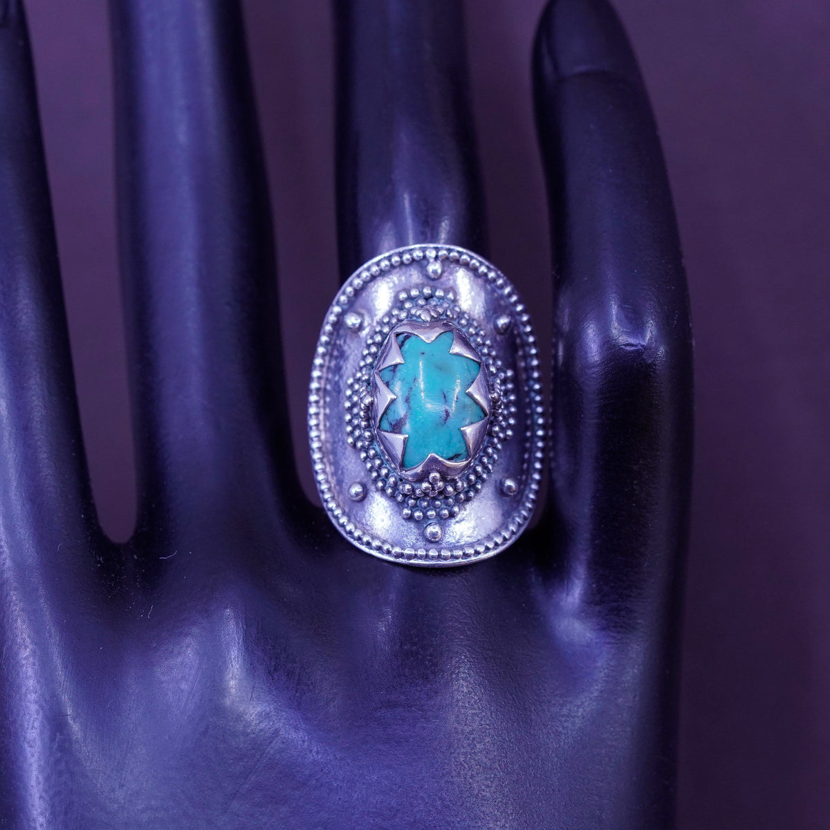 Size 6.5, Eddie Chee Sterling 925 silver statement ring, Native American, Navajo
