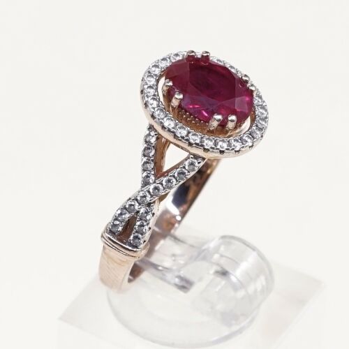 Sz 8.5, vermeil, gold over Sterling 925 Silver Ring W/ ruby, stamped 925 UD CZ