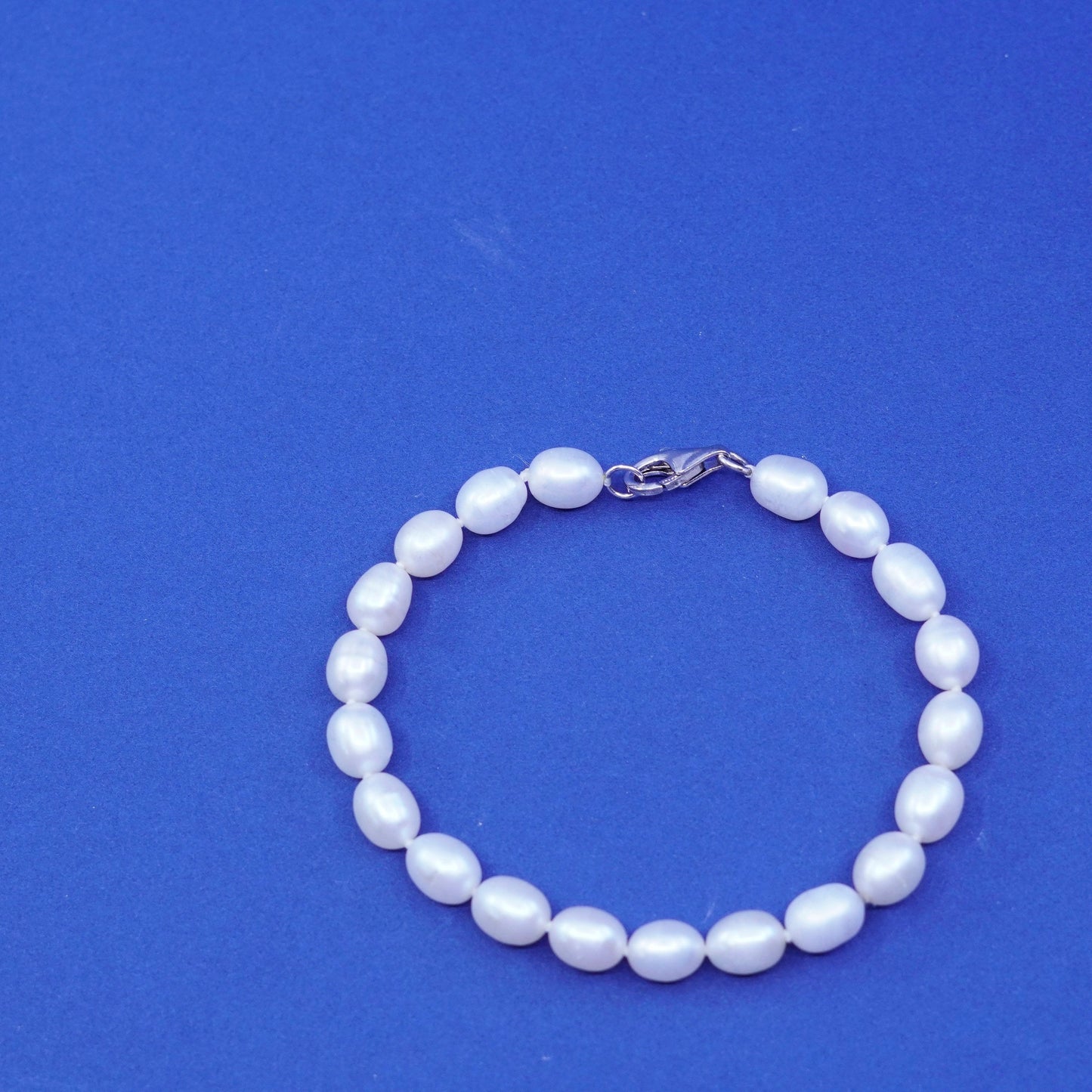 7.5”, Sterling 925 silver handmade bracelet with freshwater 6mm pearl beads