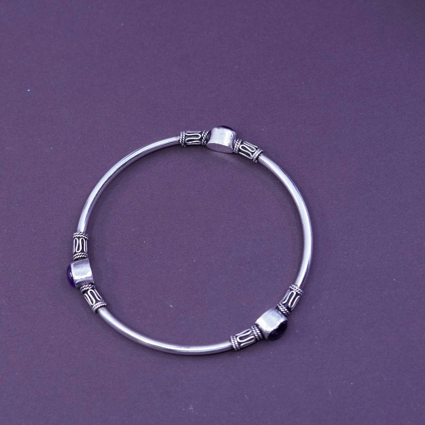 8.25”, southwestern Sterling silver handmade bracelet, 925 bangle with amethyst