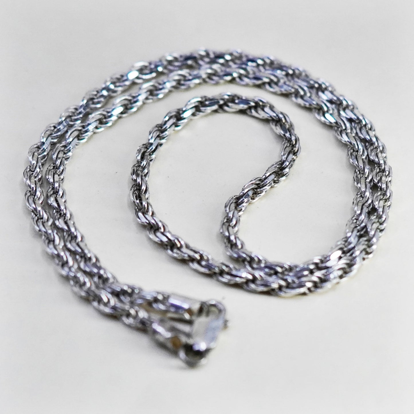 20”, 4mm, vintage Sterling silver necklace, 925 diamond rope chain