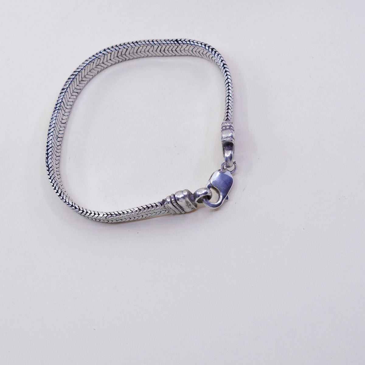 8.5”, 9mm, vintage Sterling silver bracelet, bold 925 flatten snake chain