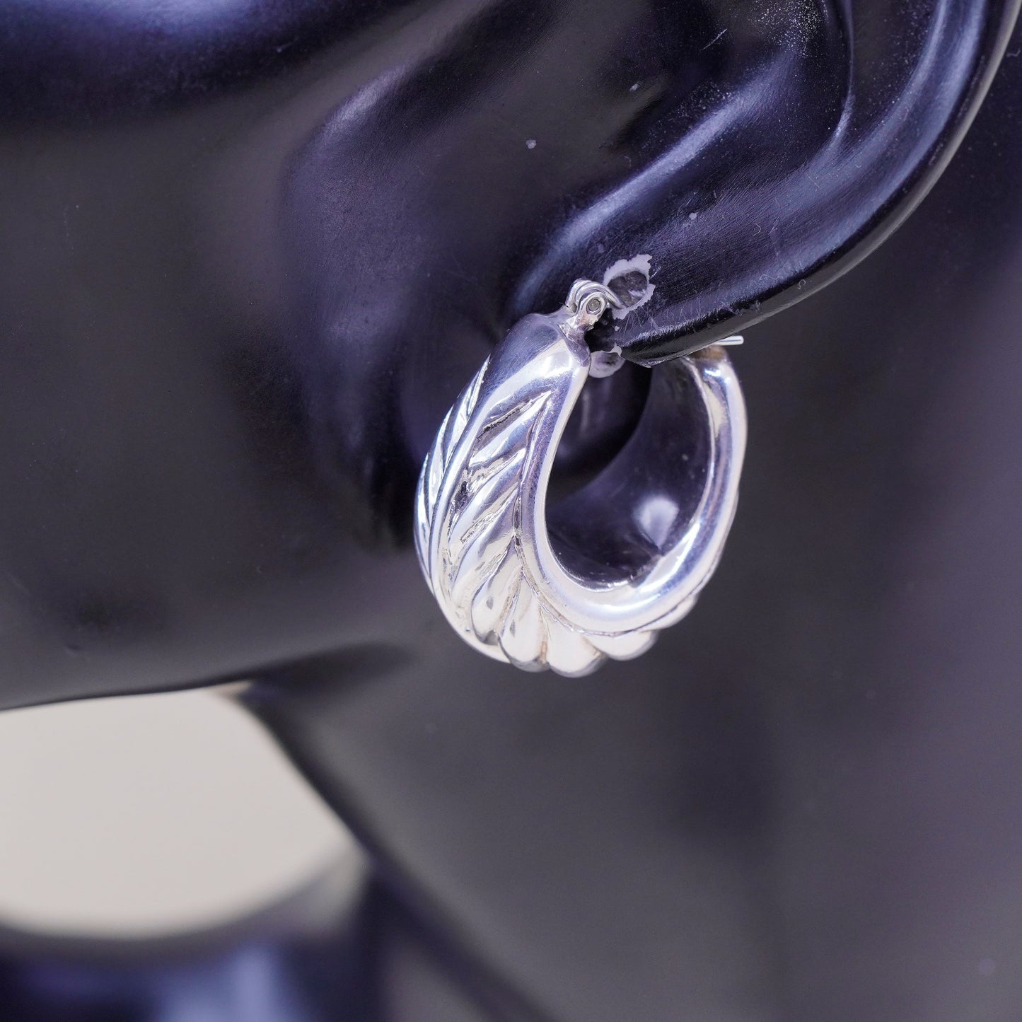 1.25” Sterling silver earrings, lightweight 925 Ribbed origami Huggie hoops