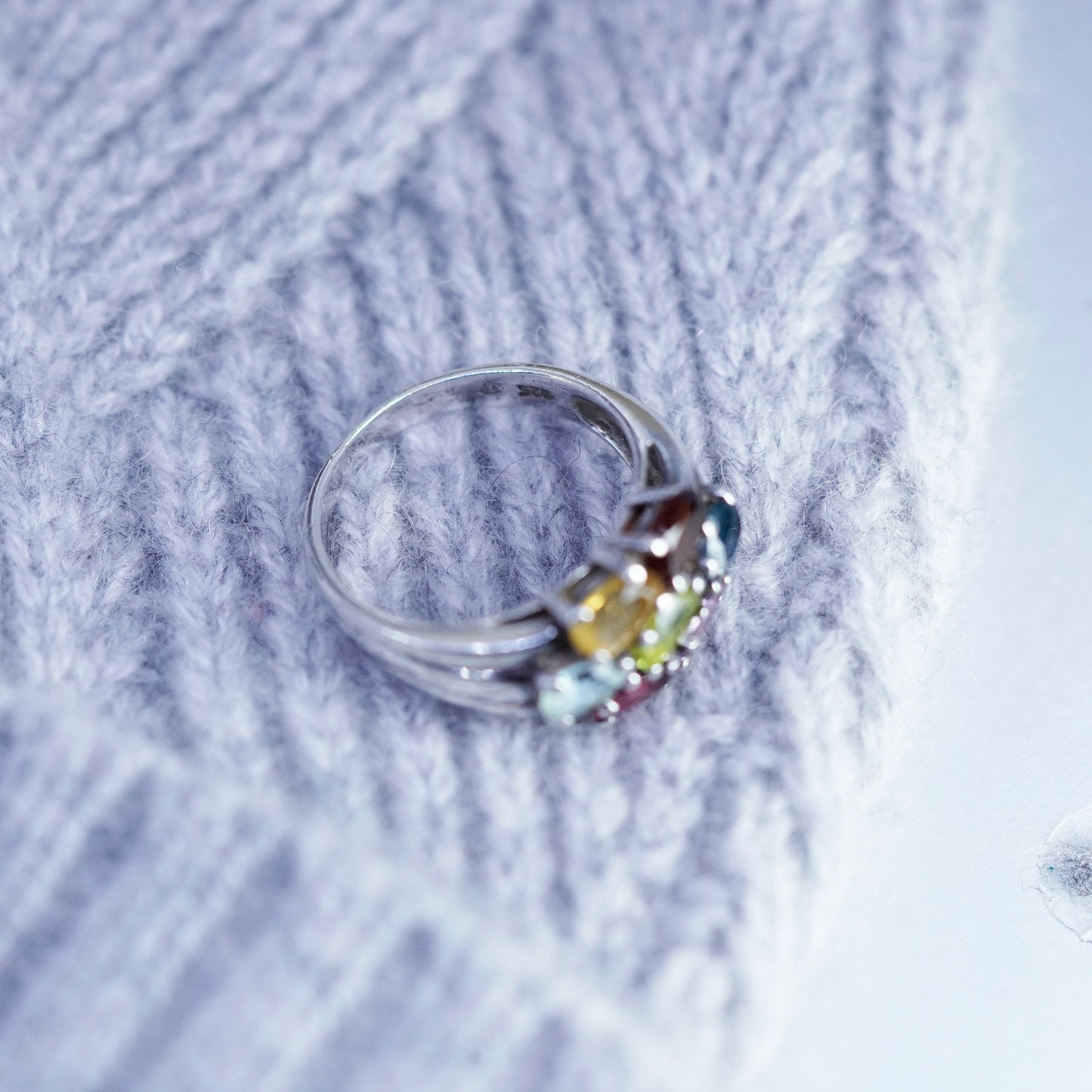 Size 9, Sterling 925 silver handmade ring w/ amethyst peridot citrine ruby topaz