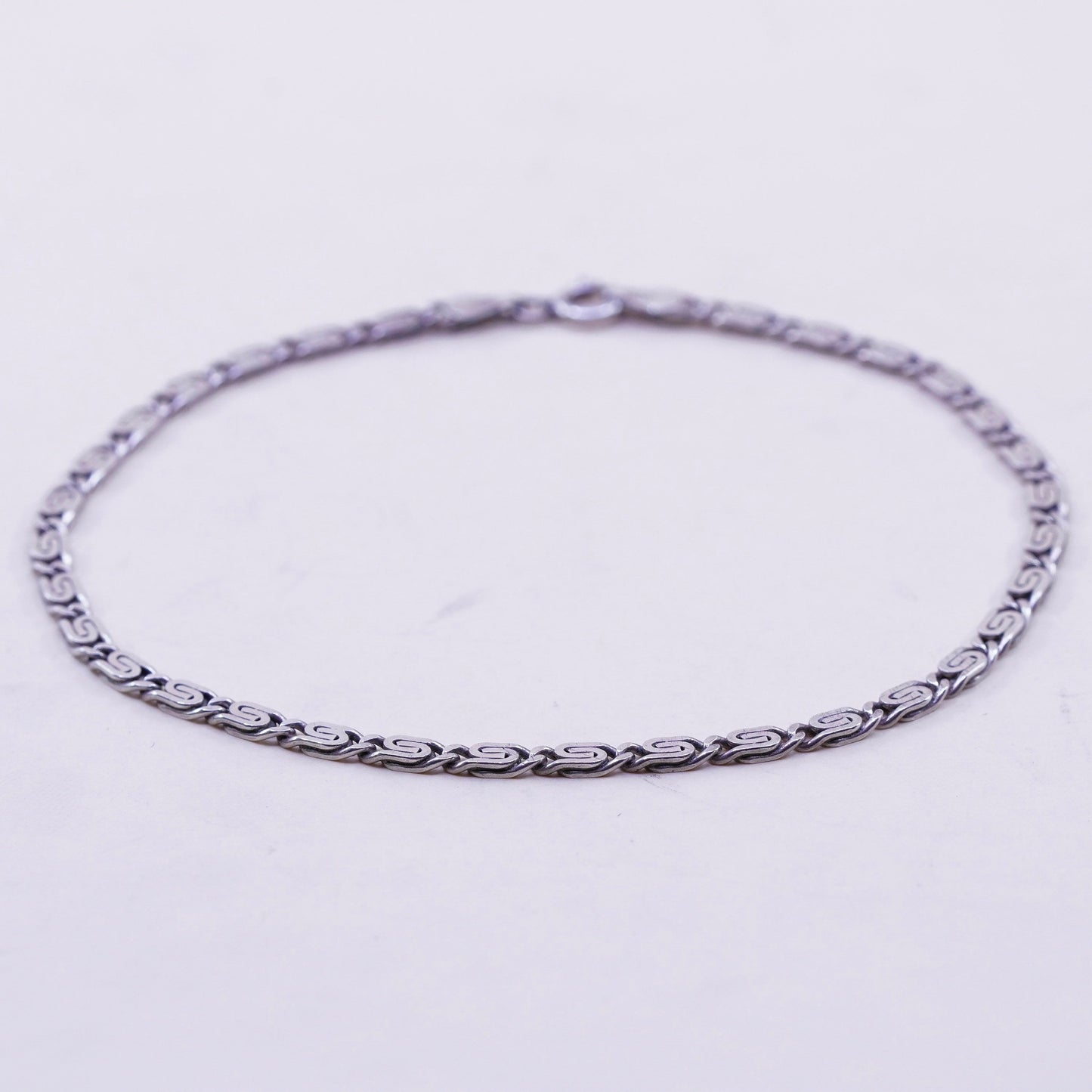 9.25”, Vintage sterling silver flatten nugget bracelet anklet, 925 silver chain