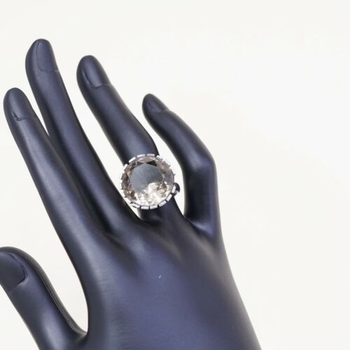 Sz 6, Vtg Modern Sterling Silver Cocktail Crown Ring, 925 W/ Cushion Cut topaz