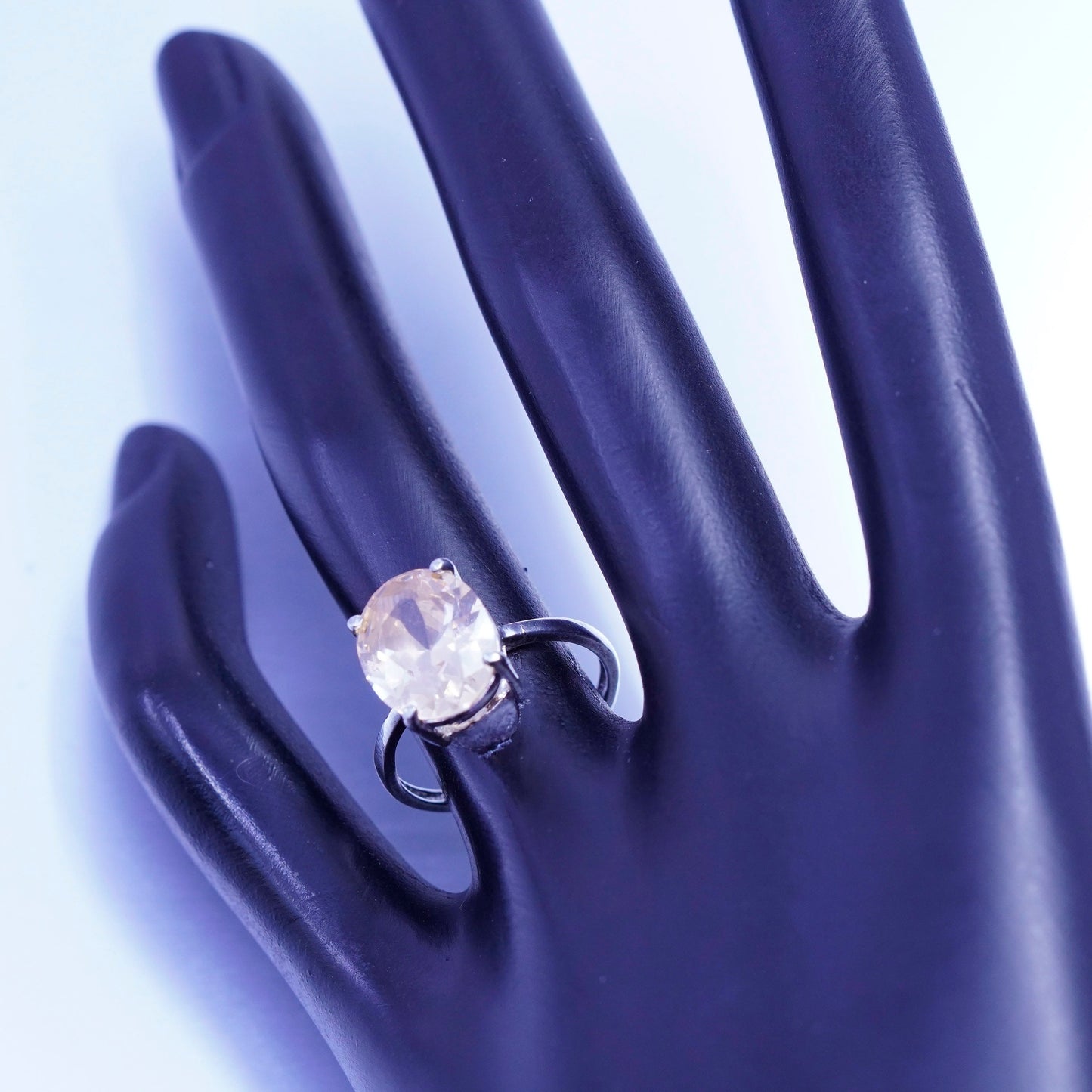 Size 7.25, vintage Sterling 925 silver handmade ring with oval citrine