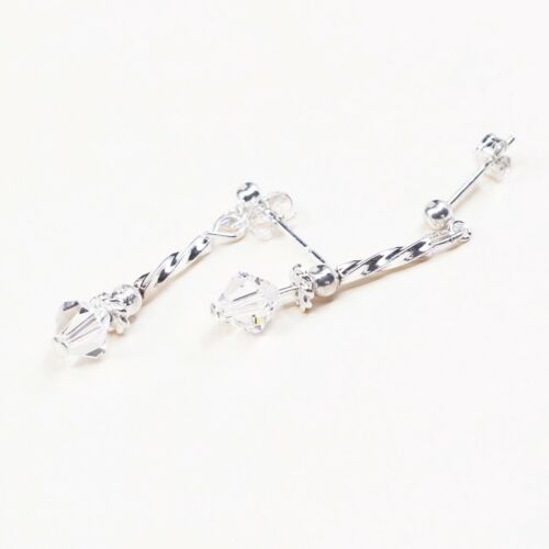 Vtg Sterling silver Handmade earrings w/ Clear Crystal Beads, Stamped 925