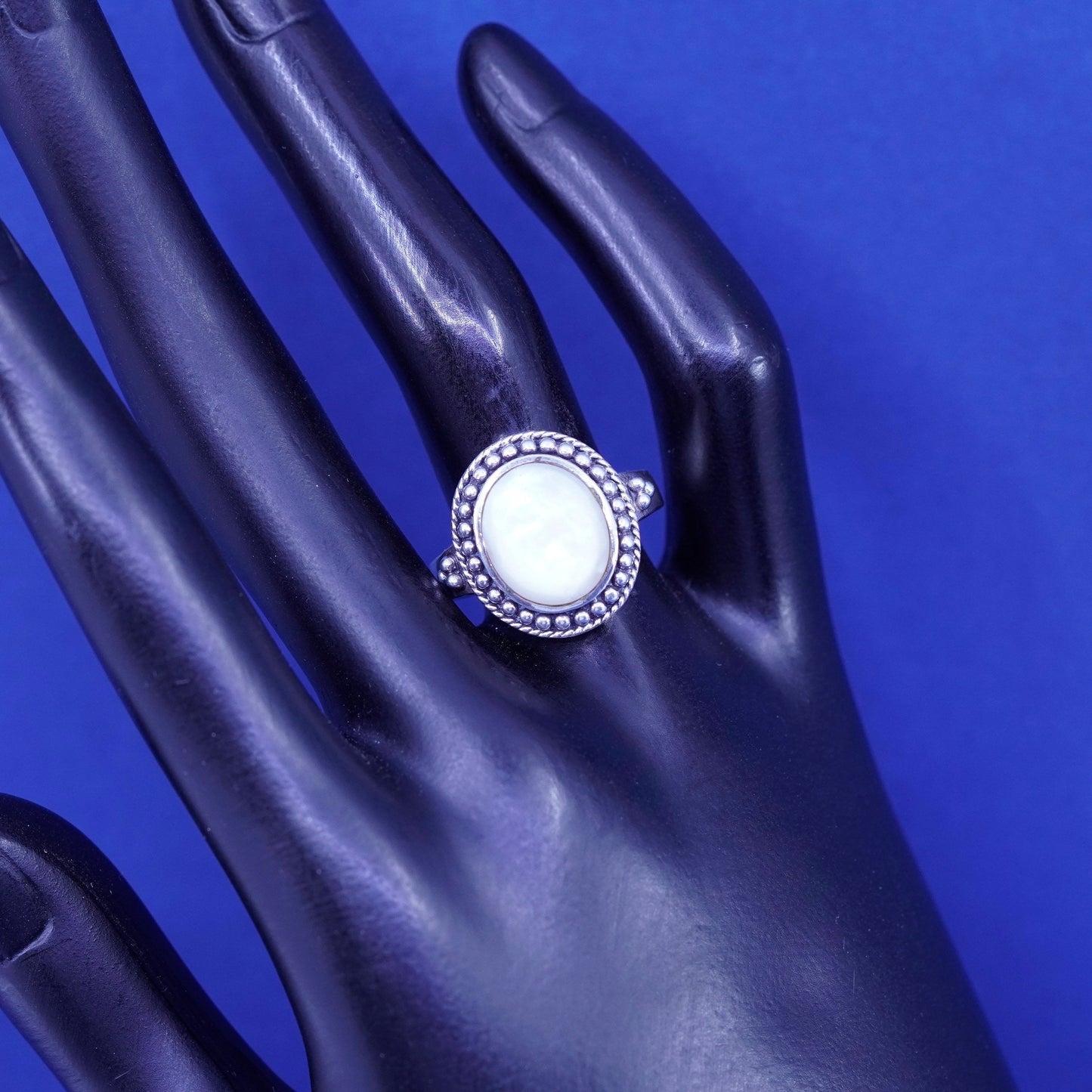 Size 8, vintage Sterling silver handmade ring, 925 band with moonstone beads