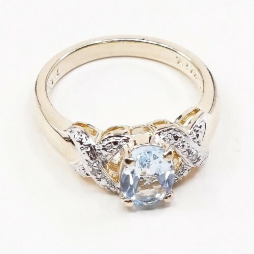 Sz 7.25, vermeil, gold over Sterling 925 Silver Ring W/ Topaz, stamped 925