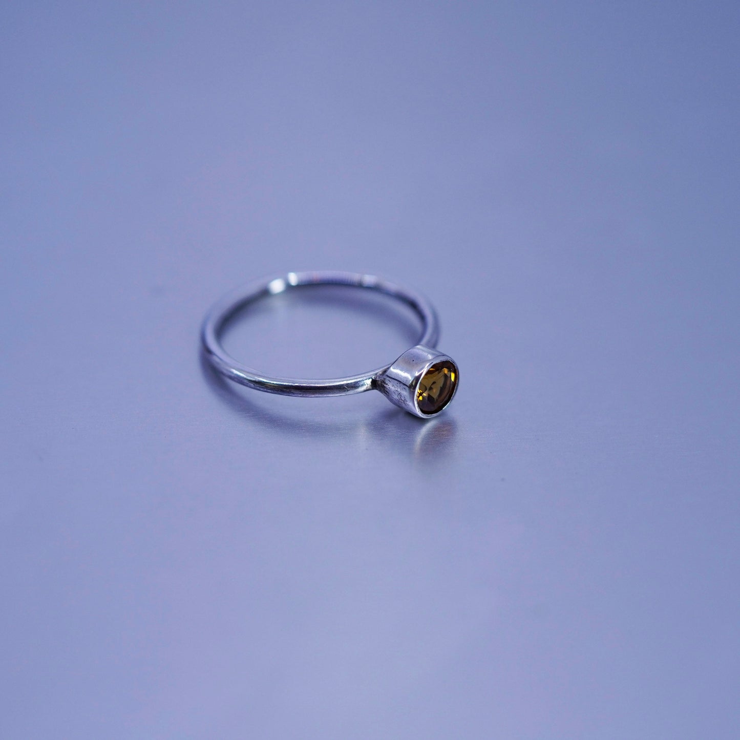 Size 7.5, fashionable Sterling 925 silver handmade stackable ring with citrine