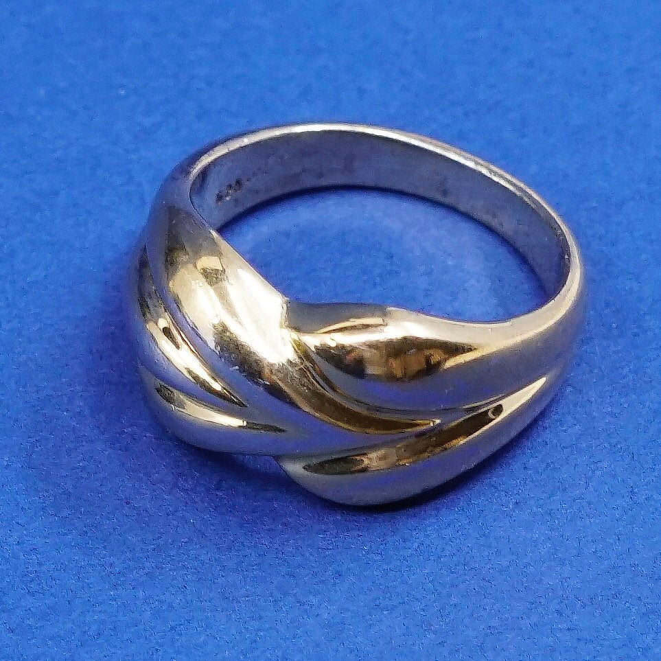 Size 7.5, vtg gold over sterling silver handmade ring, statement ribbed ring