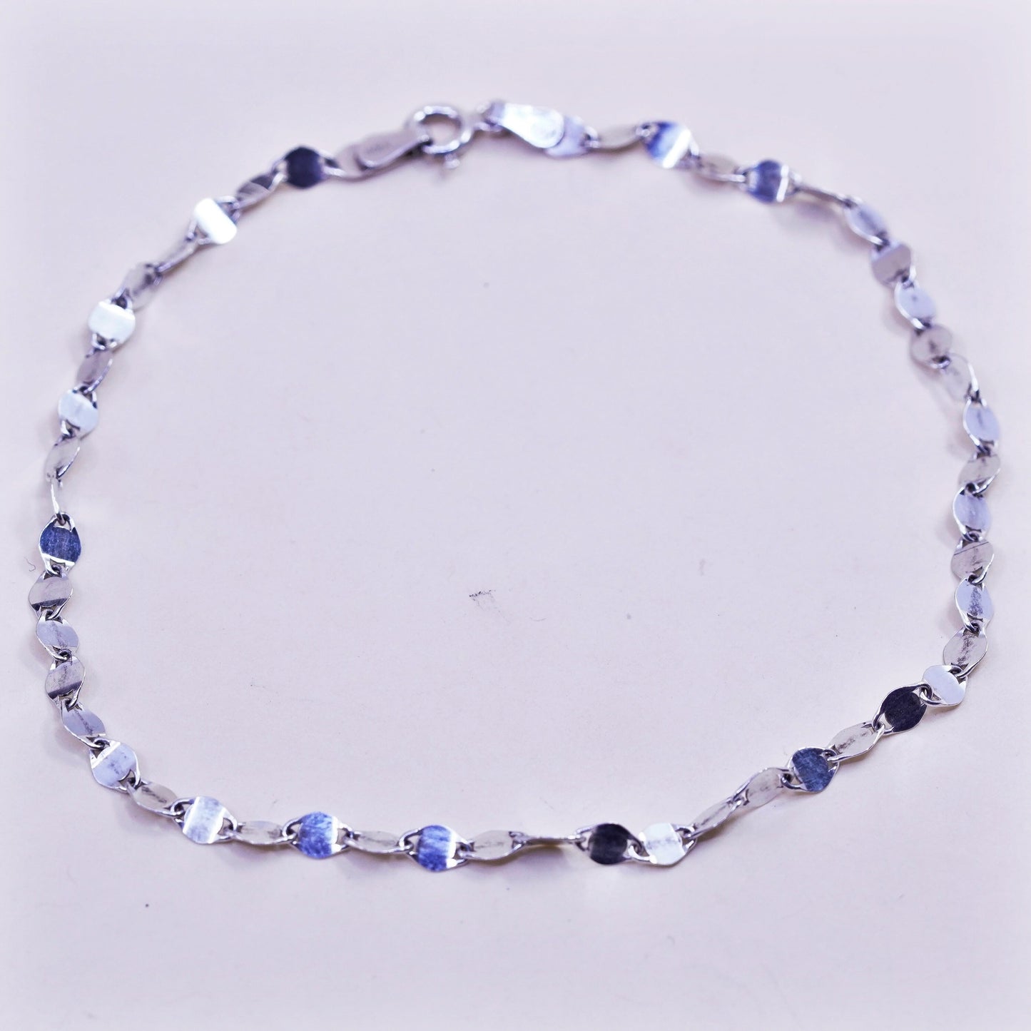 9”, 3mm, Vintage sterling 925 silver flatten curb bracelet anklet