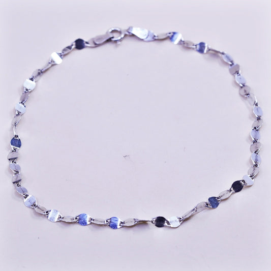 9”, 3mm, Vintage sterling 925 silver flatten curb bracelet anklet