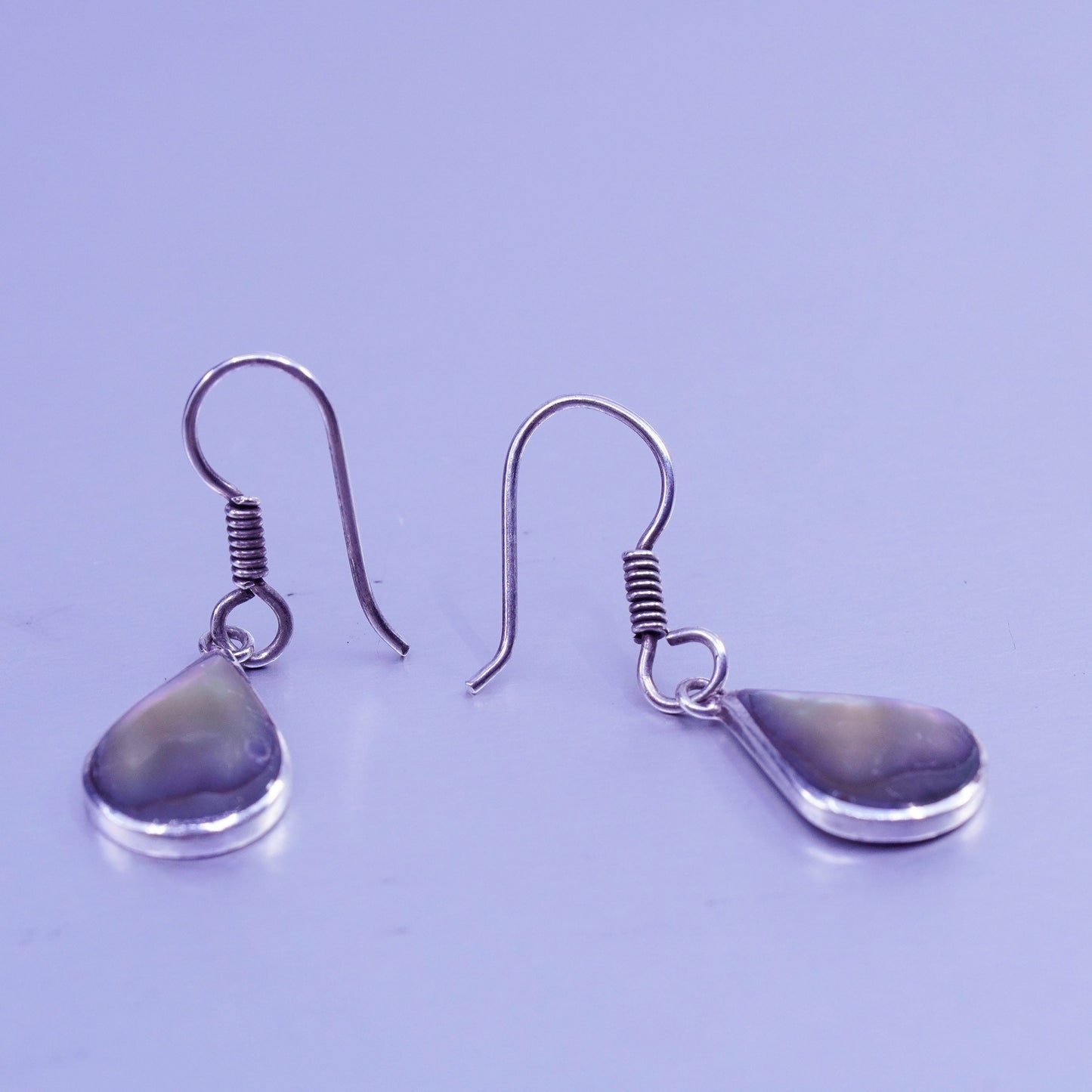 Vintage designer Sterling 925 silver handmade earrings with teardrop abalone