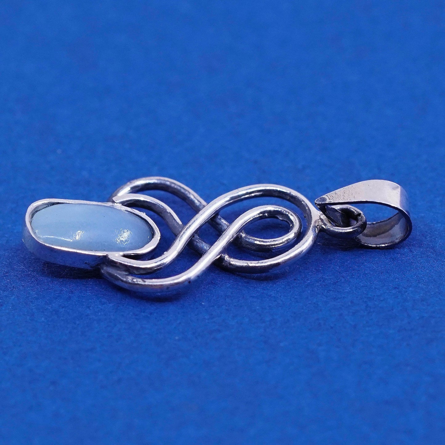 Vintage sterling silver handmade pendant, 925 charm with blue stone