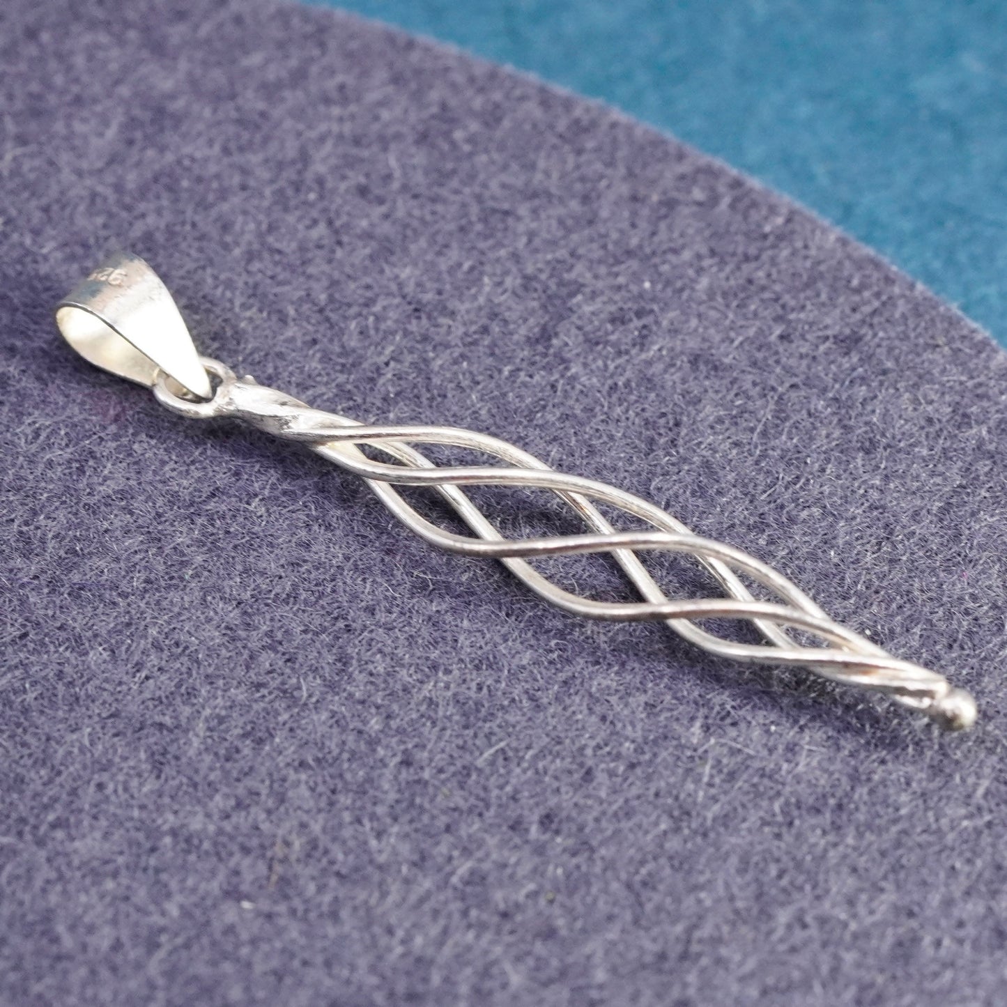 Vintage Sterling silver handmade pendant, modern 925 twisted drop