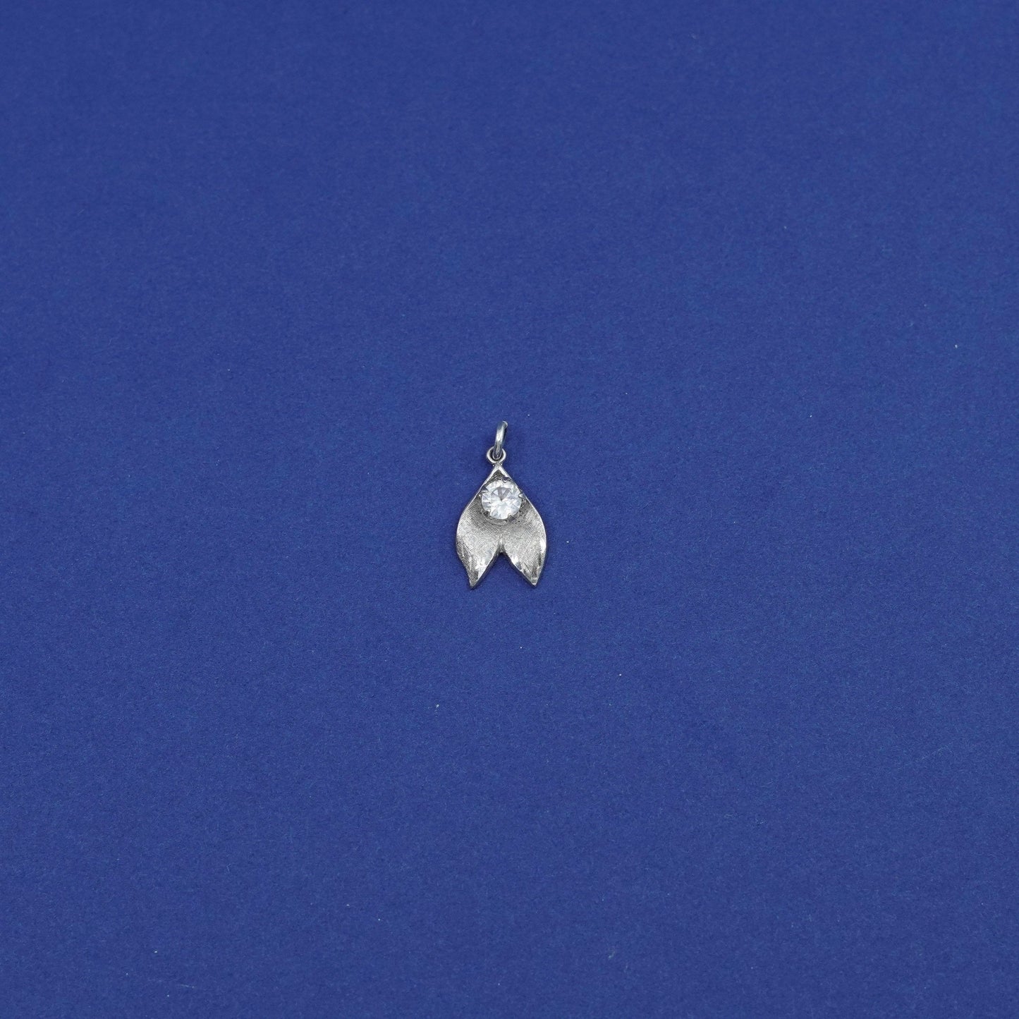 Vintage Sterling silver handmade pendant, 925 leaf charm with Cz