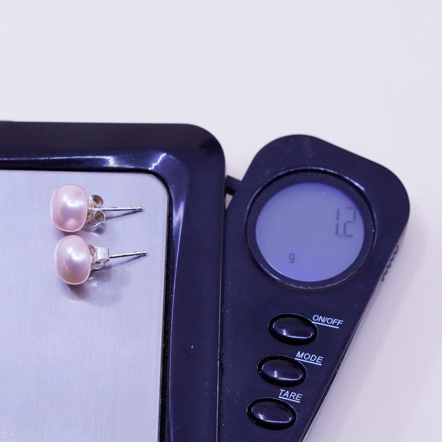 Vintage sterling silver earrings, 925 studs with pink pearl