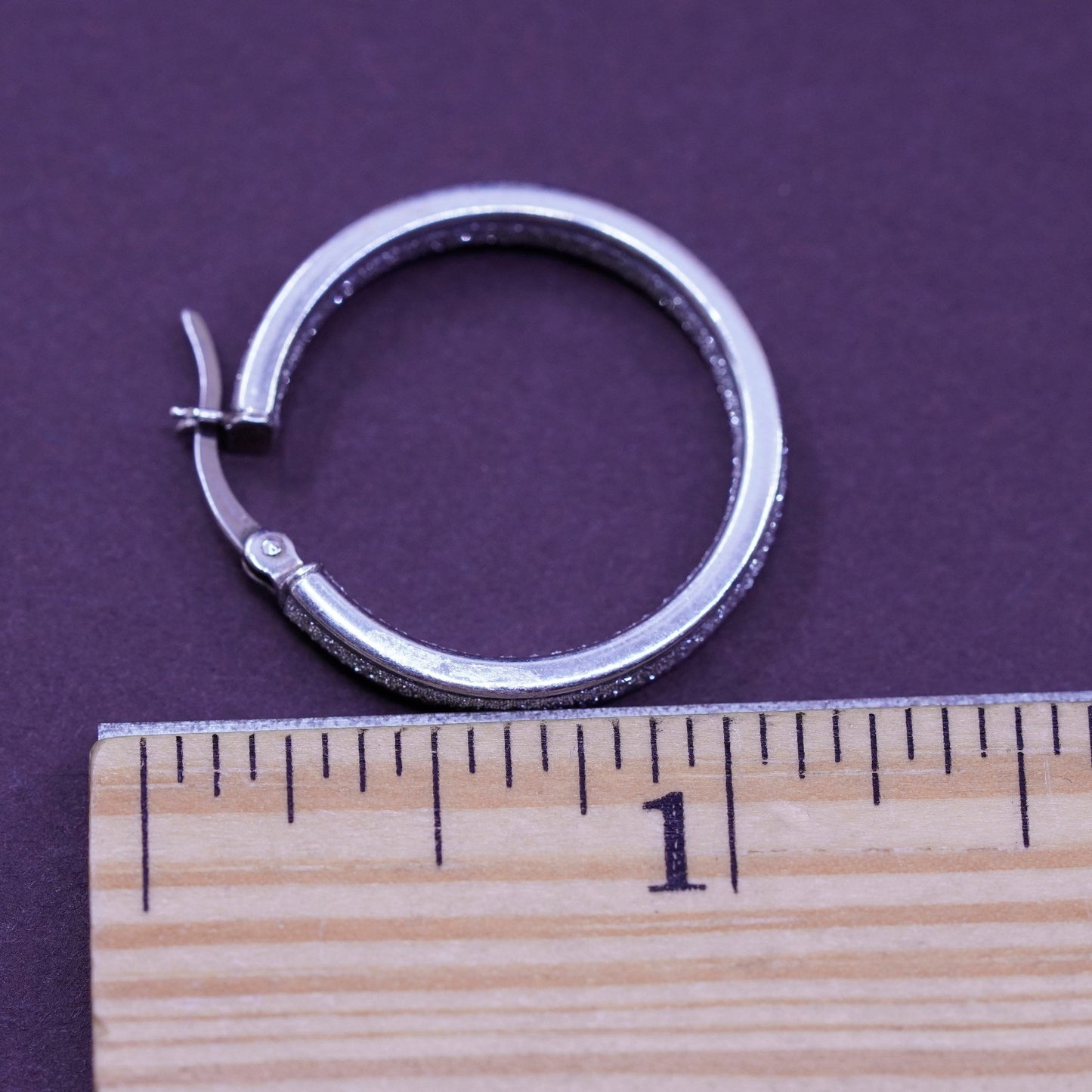 1”, vintage Sterling silver hoops, 925 earrings with glittering center