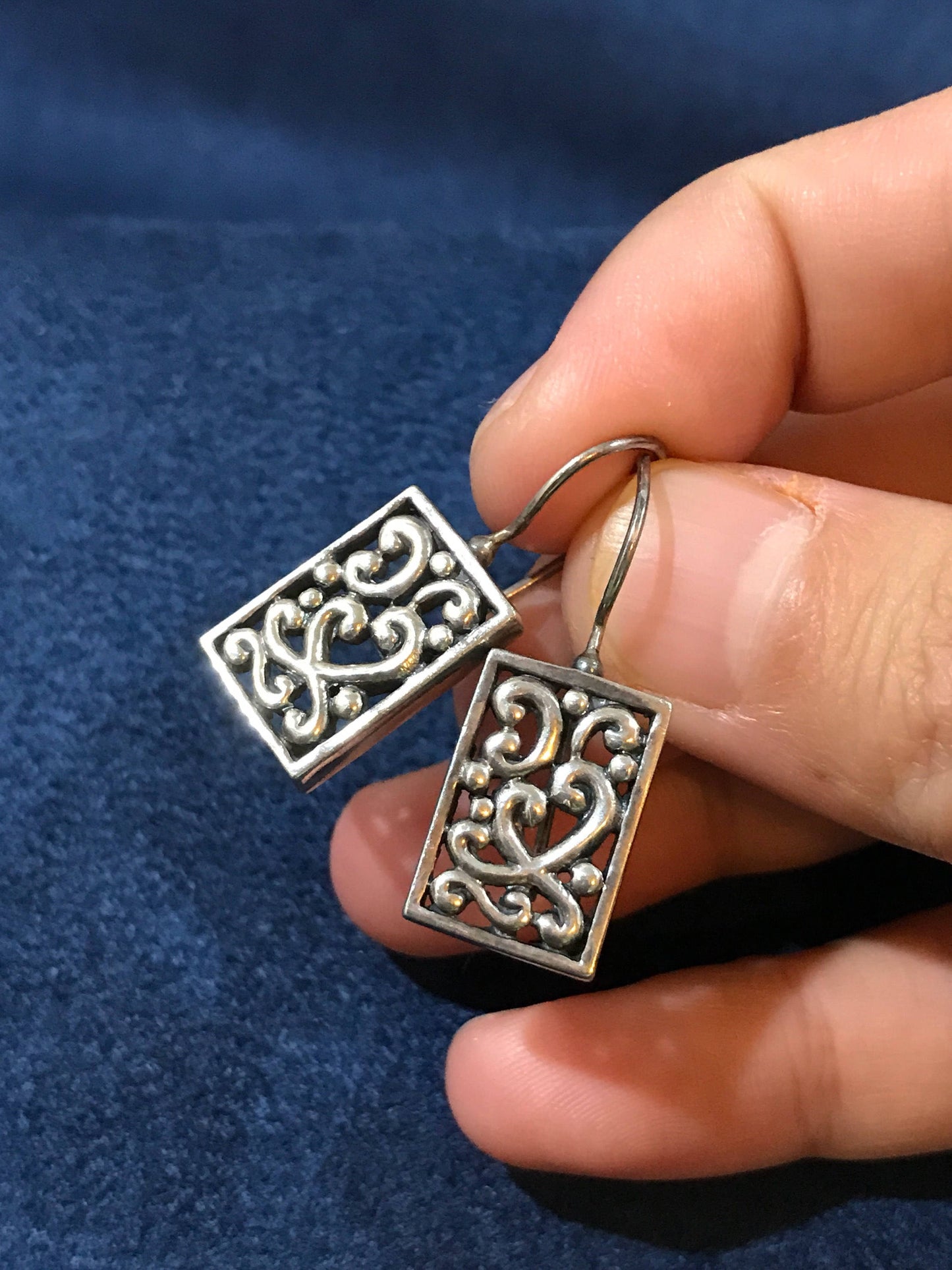 vtg sterling silver handmade earrings, 925 filigree Bali beads drop