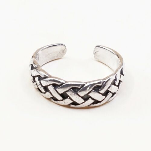 Size 2.75, Vtg Sterling Silver handmade open end Ring. 925 Band W/ Woven Texture