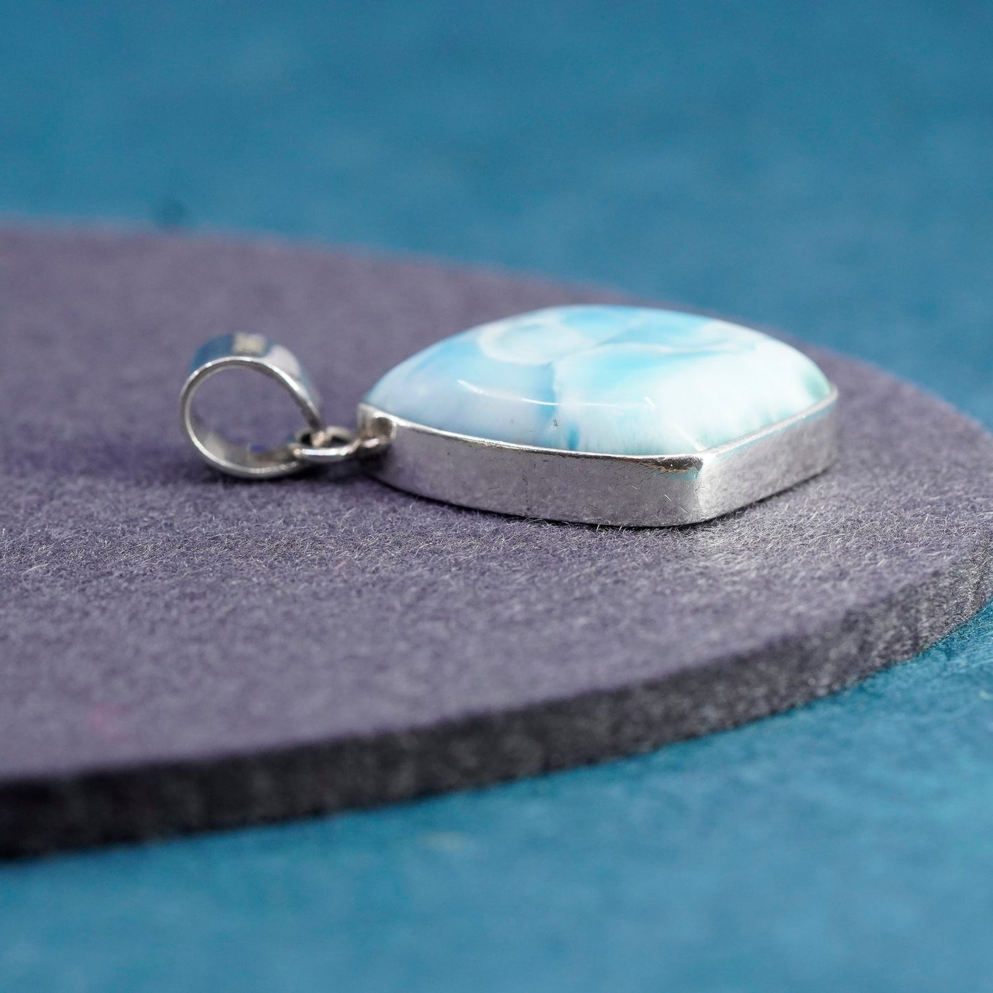 Vintage Sterling 925 Silver Handmade Pendant with larimar