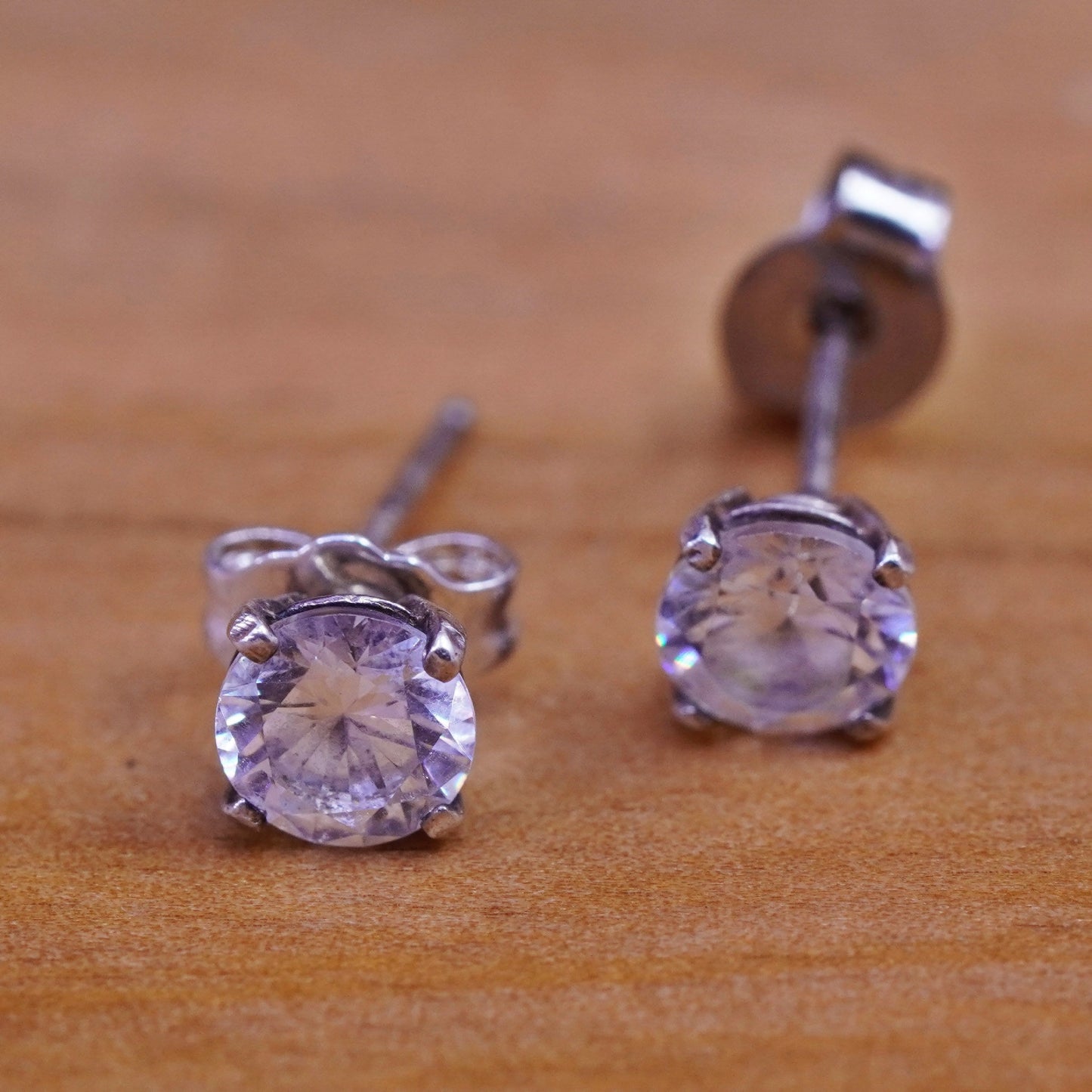 5mm, Sterling silver clear round crystal studs, cz earrings