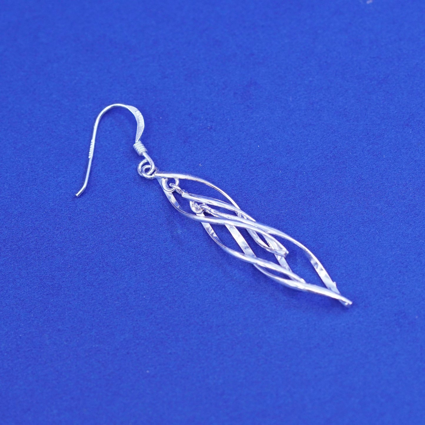Vintage sterling silver handmade earrings, 925 twisted hopps