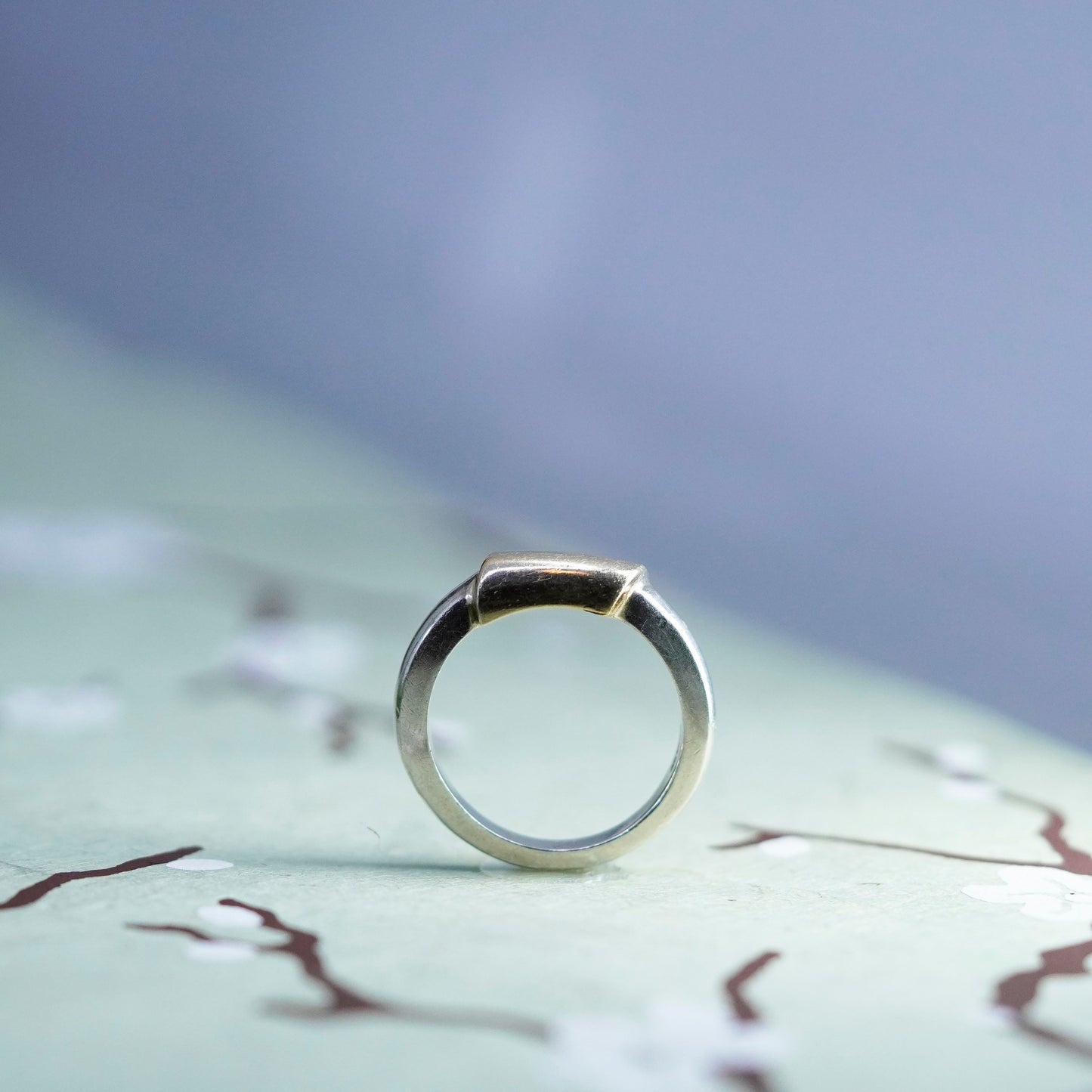 Size 6.5, VTG two tone modern 14K with sterling 925 silver handmade ring band