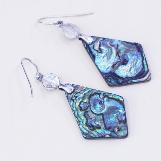 Vintage sterling 925 silver handmade oval earrings with abalone