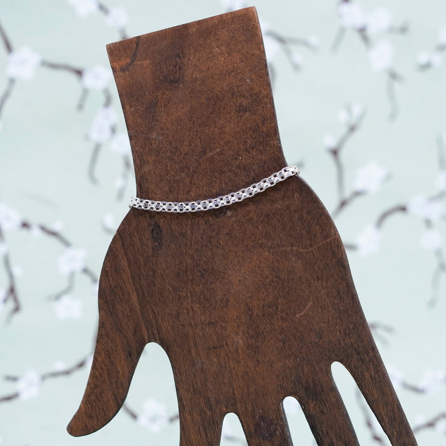 7.75”, 4mm, Vintage sterling 925 silver flatten curb bracelet