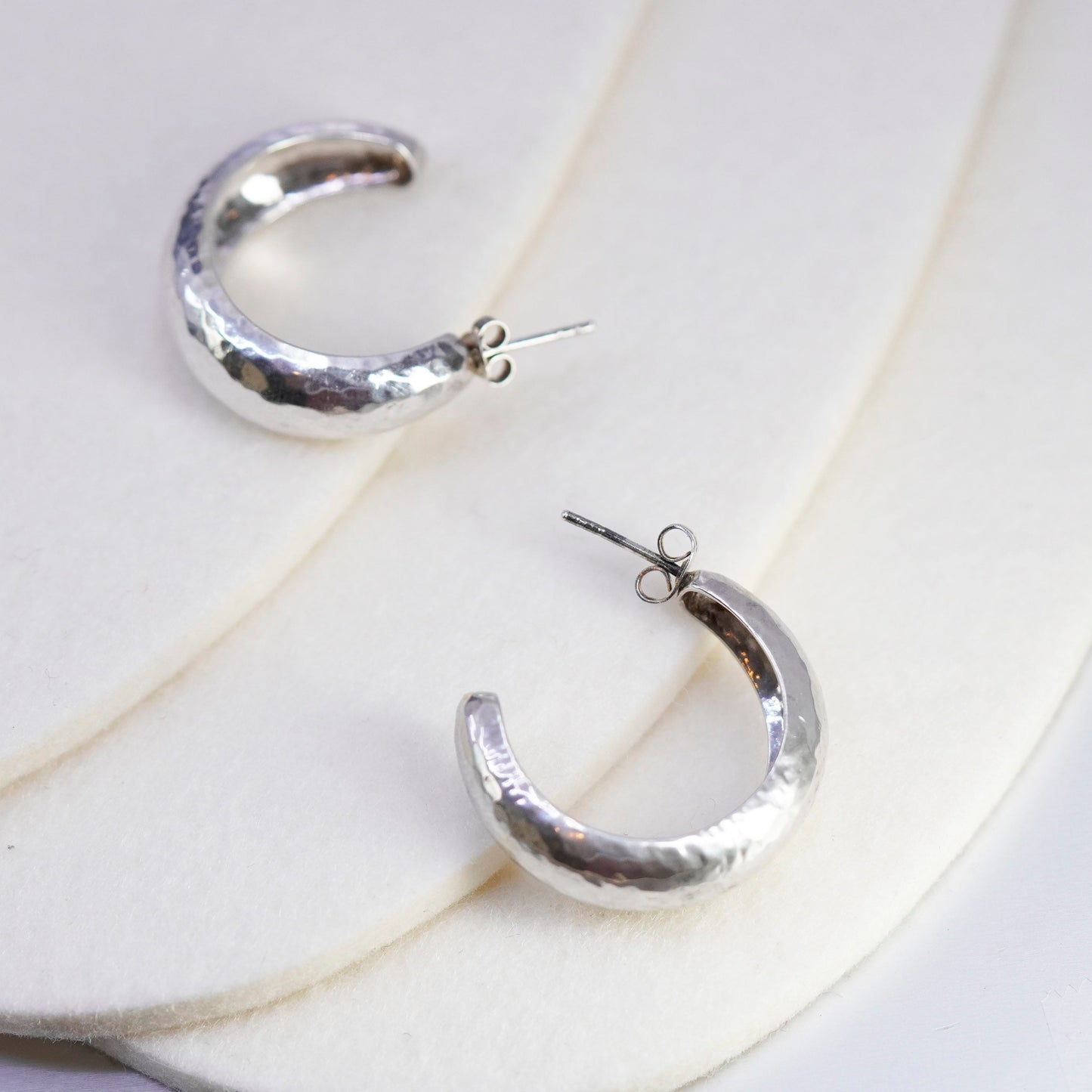 1”, silpada Simple thick Sterling 925 silver handmade hammered hoop earrings
