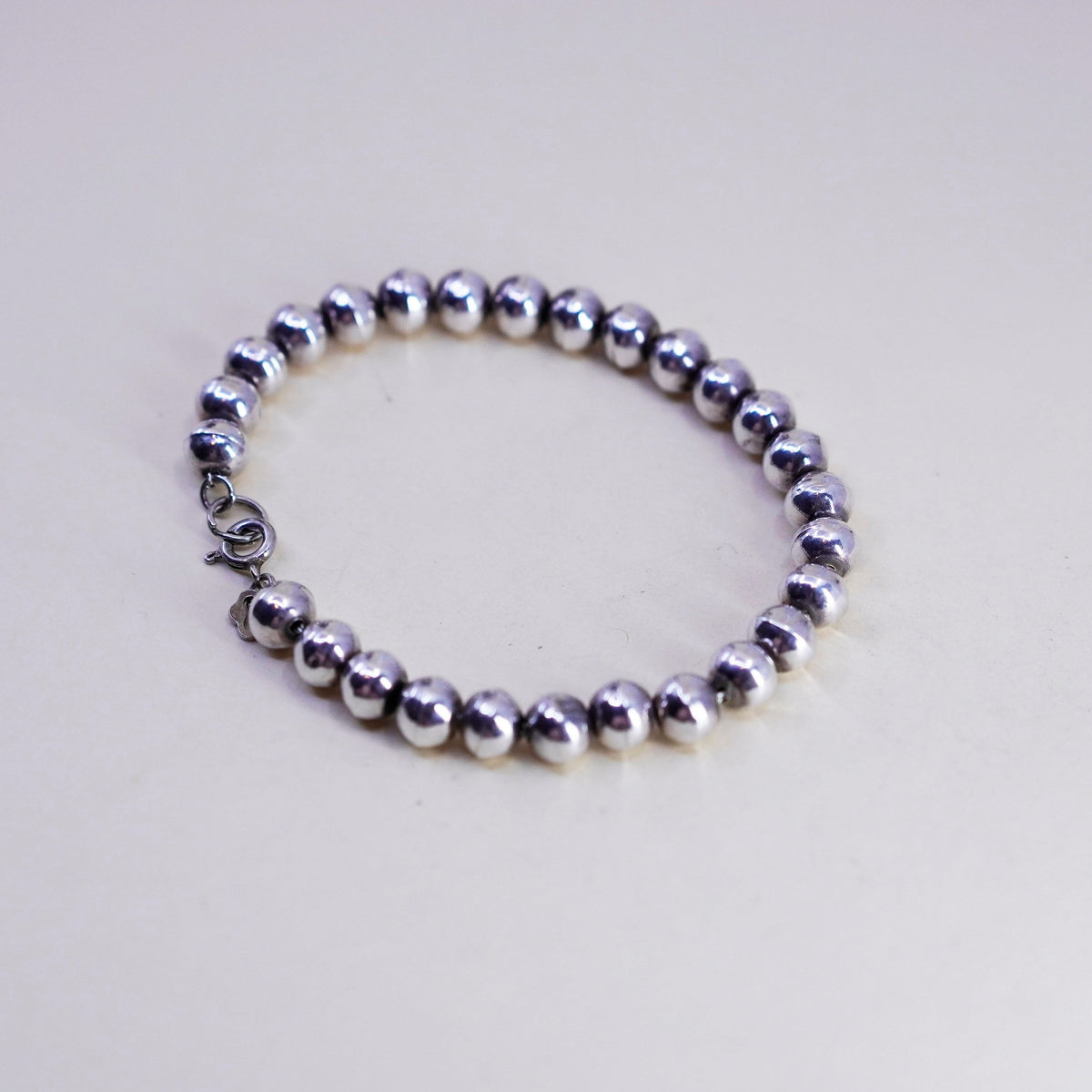 7” 7mm, vintage sterling silver handmade bracelet, 925 bead chain