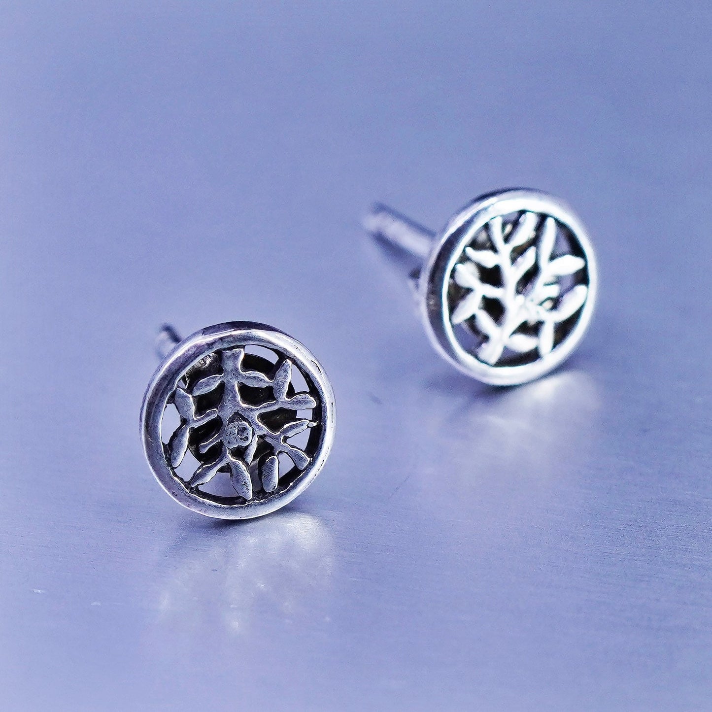 Vintage Sterling 925 silver handmade tree earrings, studs