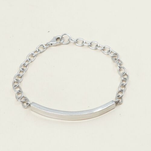 7” 6mm, Vintage Sterling Silver Handmade Bracelet, 925 Circle chain W/ Blank Bar