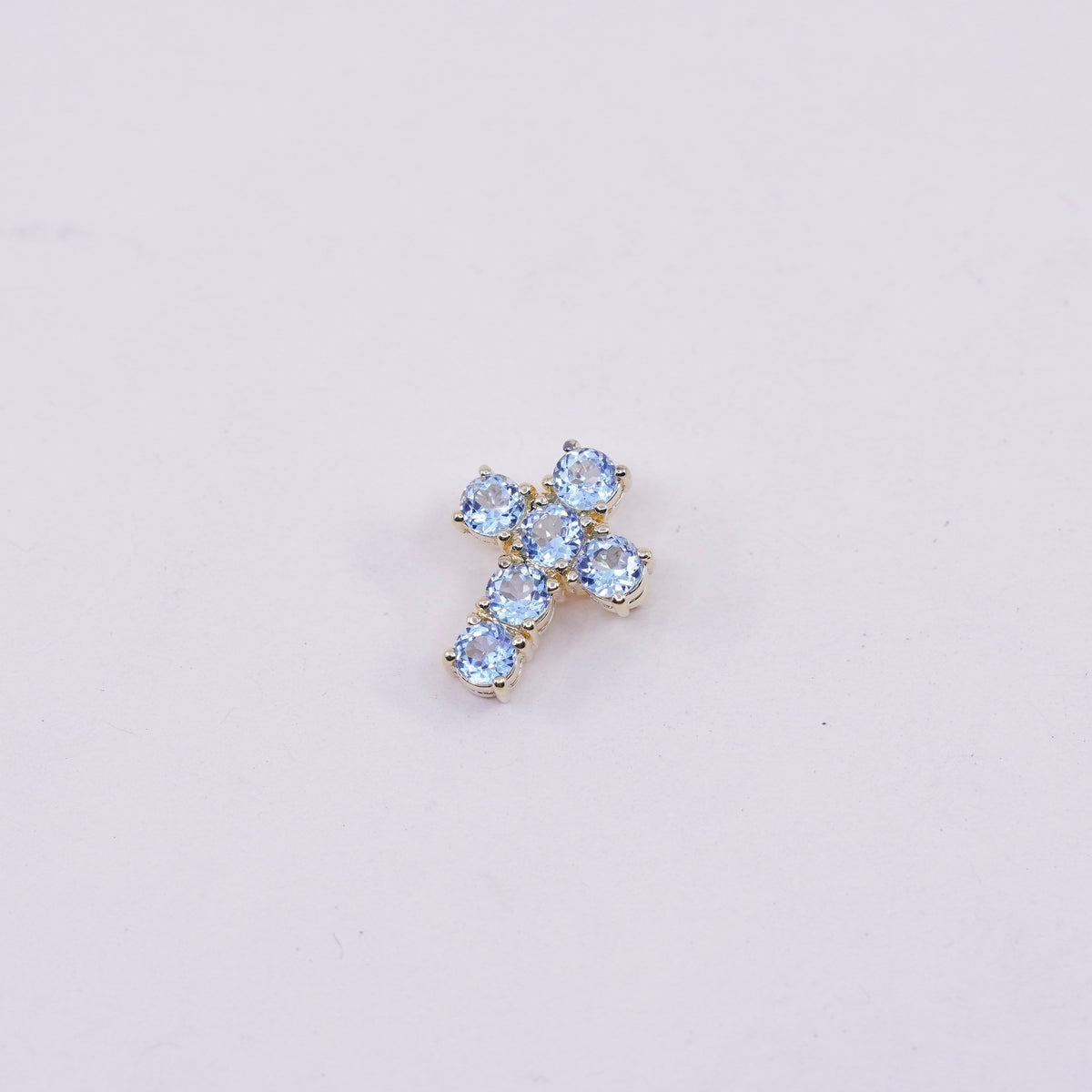 Vermeil Gold filled sterling silver pendant, 925 cross blue crystal