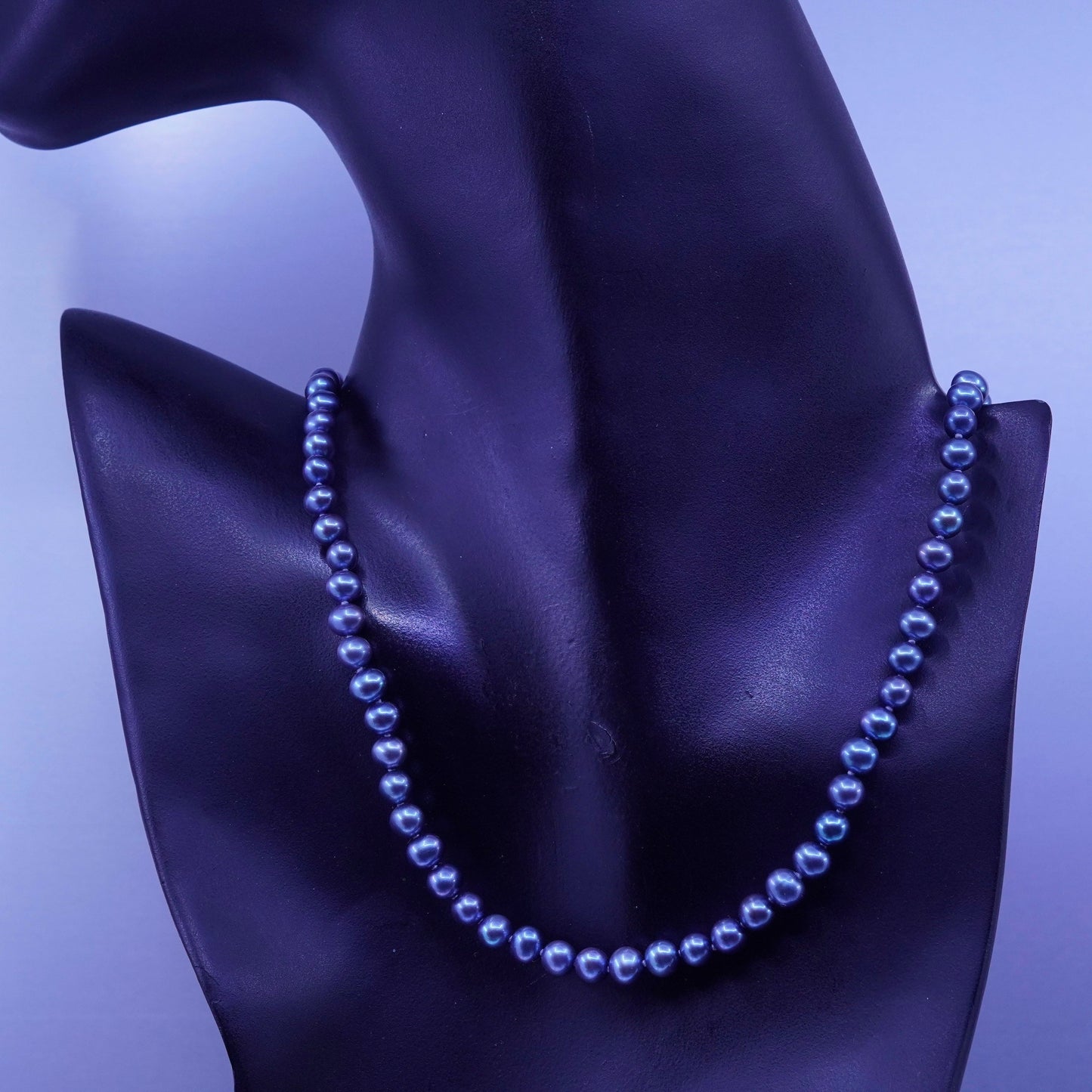 20”, vintage 6mm black pearl necklace with Sterling 925 silver clasp