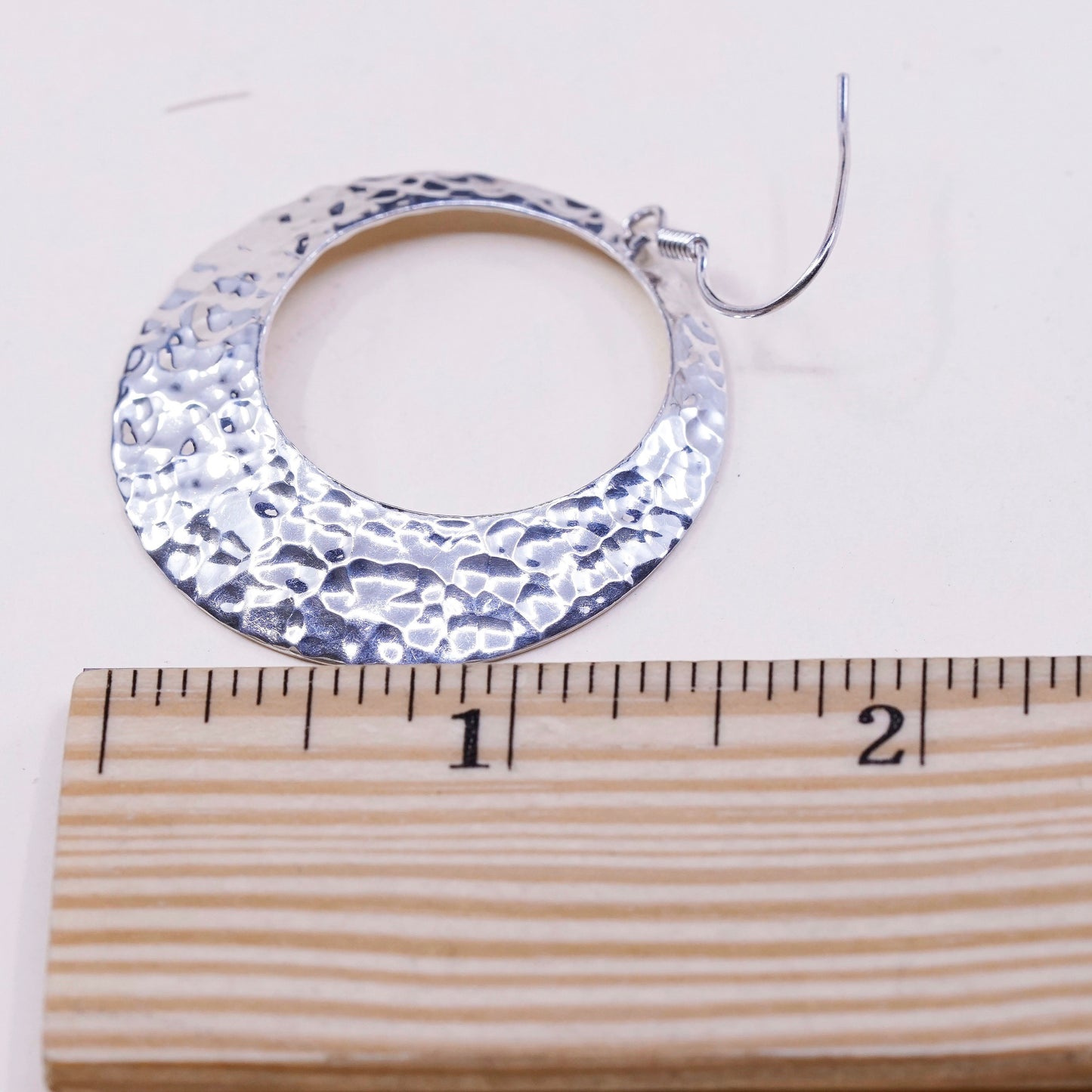 vtg sterling silver handmade earrings, 925 circle w/ hammered texture