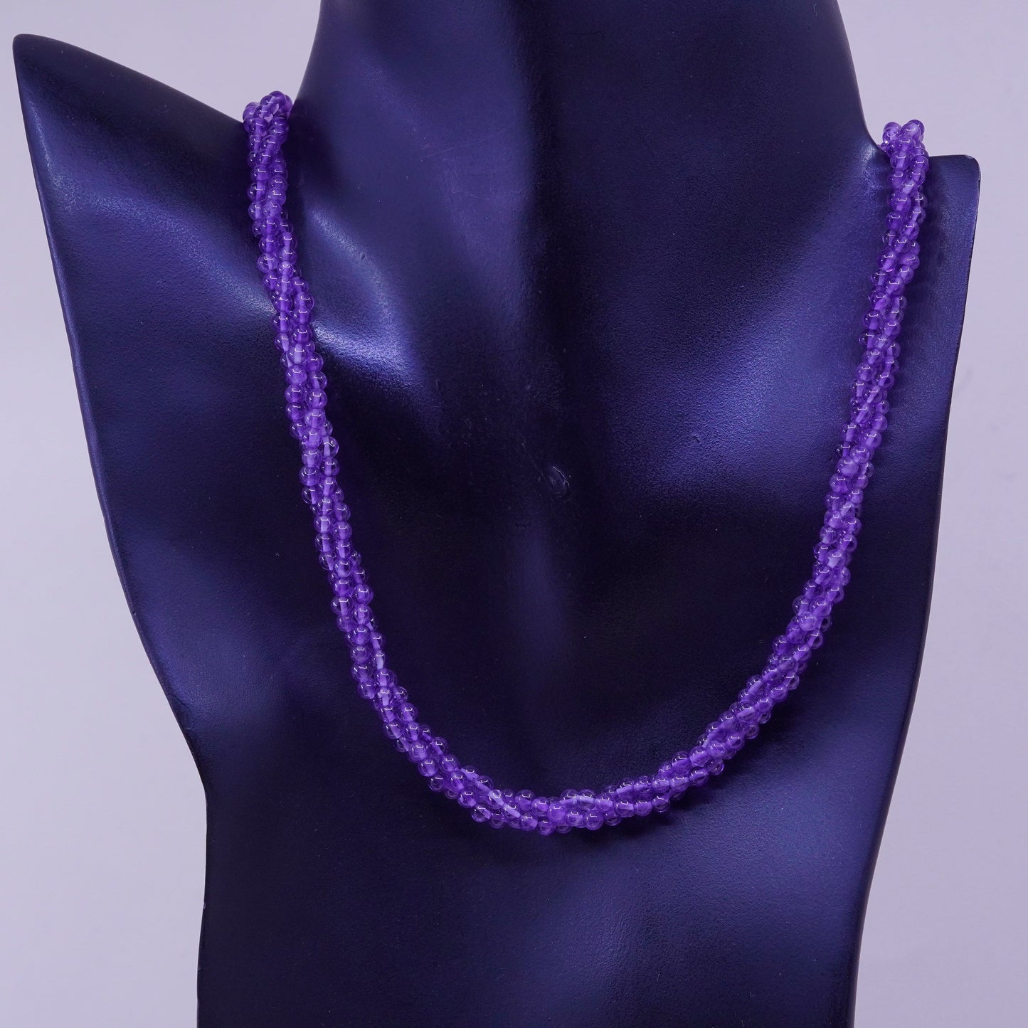 20”, Vintage sterling silver handmade necklace with twisted amethyst beads