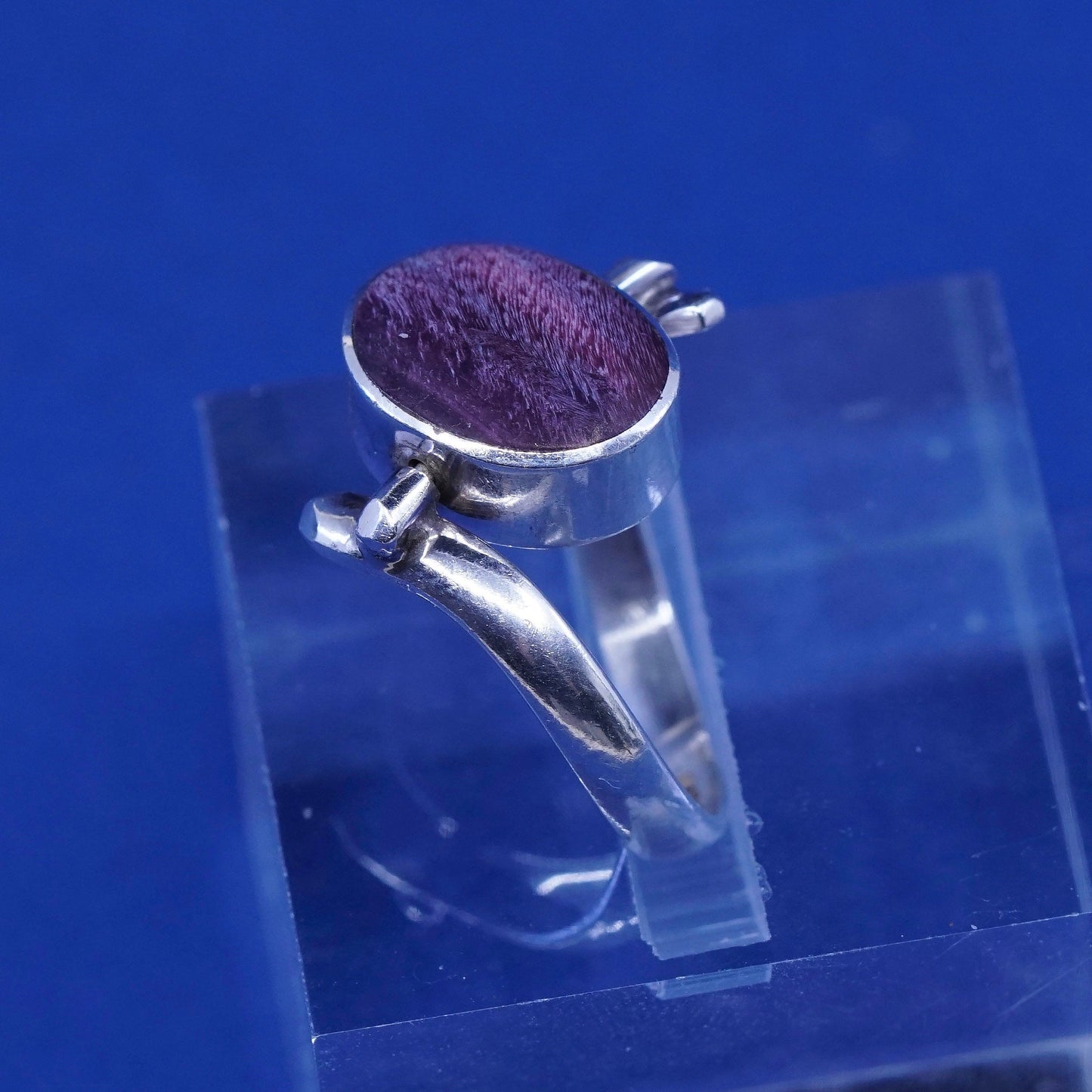 sz 6.5, vtg sterling silver handmade ring, antique spinner ring w/ jade N agate