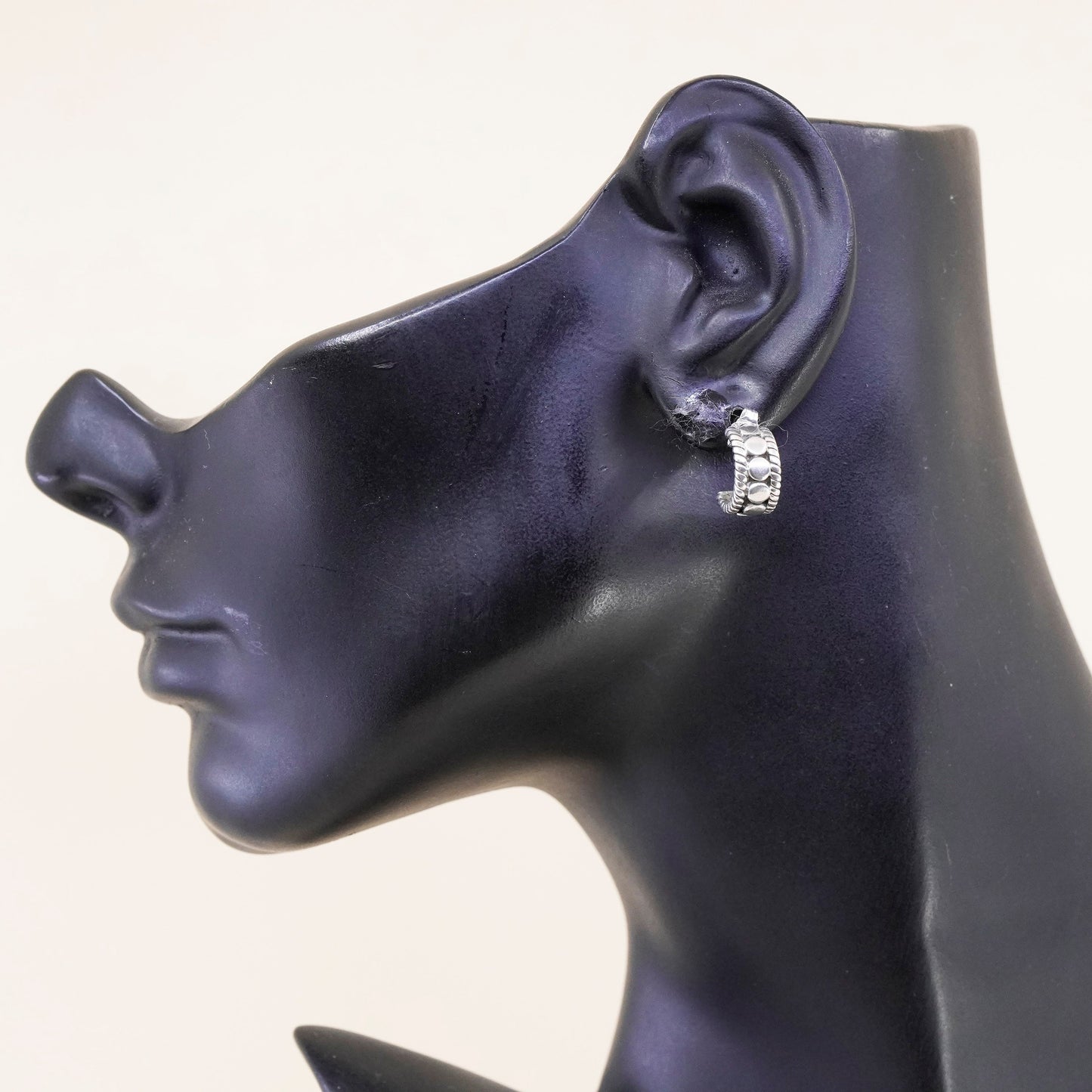 0.5”, Vintage Sterling silver handmade earrings, 925 Huggie hoops with beads