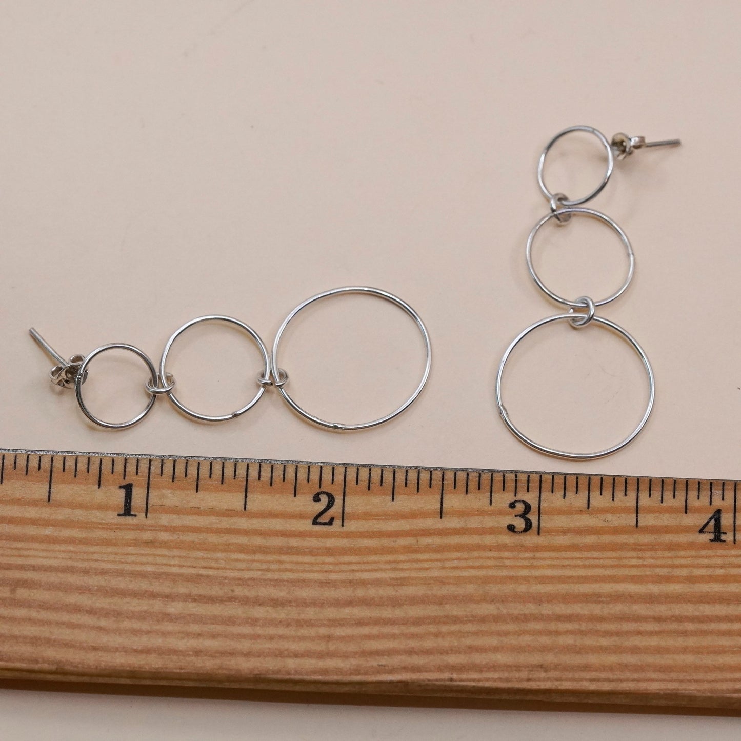 Vintage sterling silver handmade earrings, 925 multi circle dangles